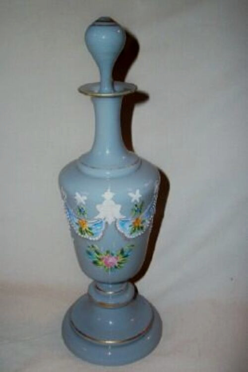VICTORIAN FRENCH BLUE OPALINE PERFUME BOTTLE PONTIL #25 MORIAGE GILT ANTIQUE