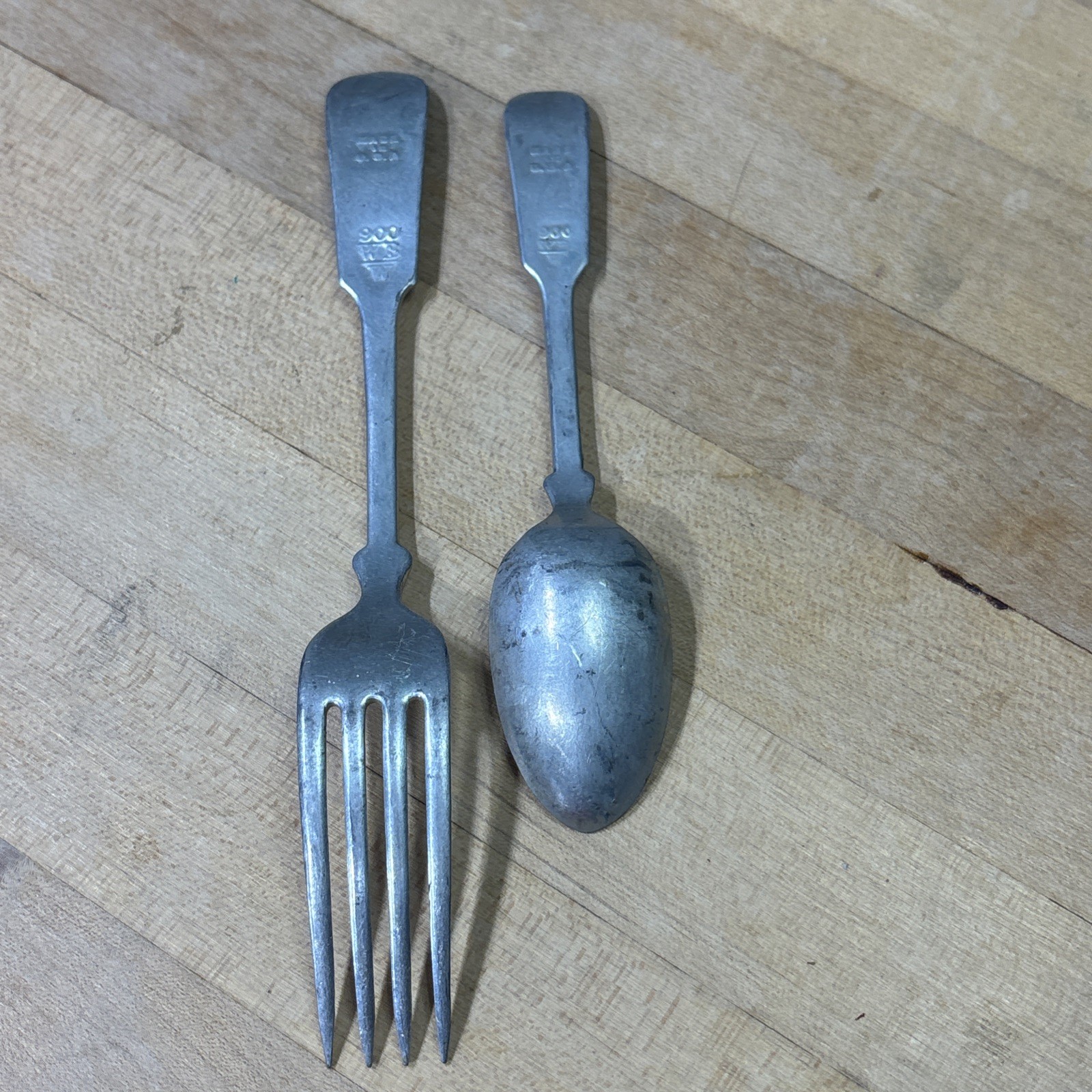 Vintage Silverplate Baby Spoon & Fork Set Made in USA Marked 900 WB Lot of 2