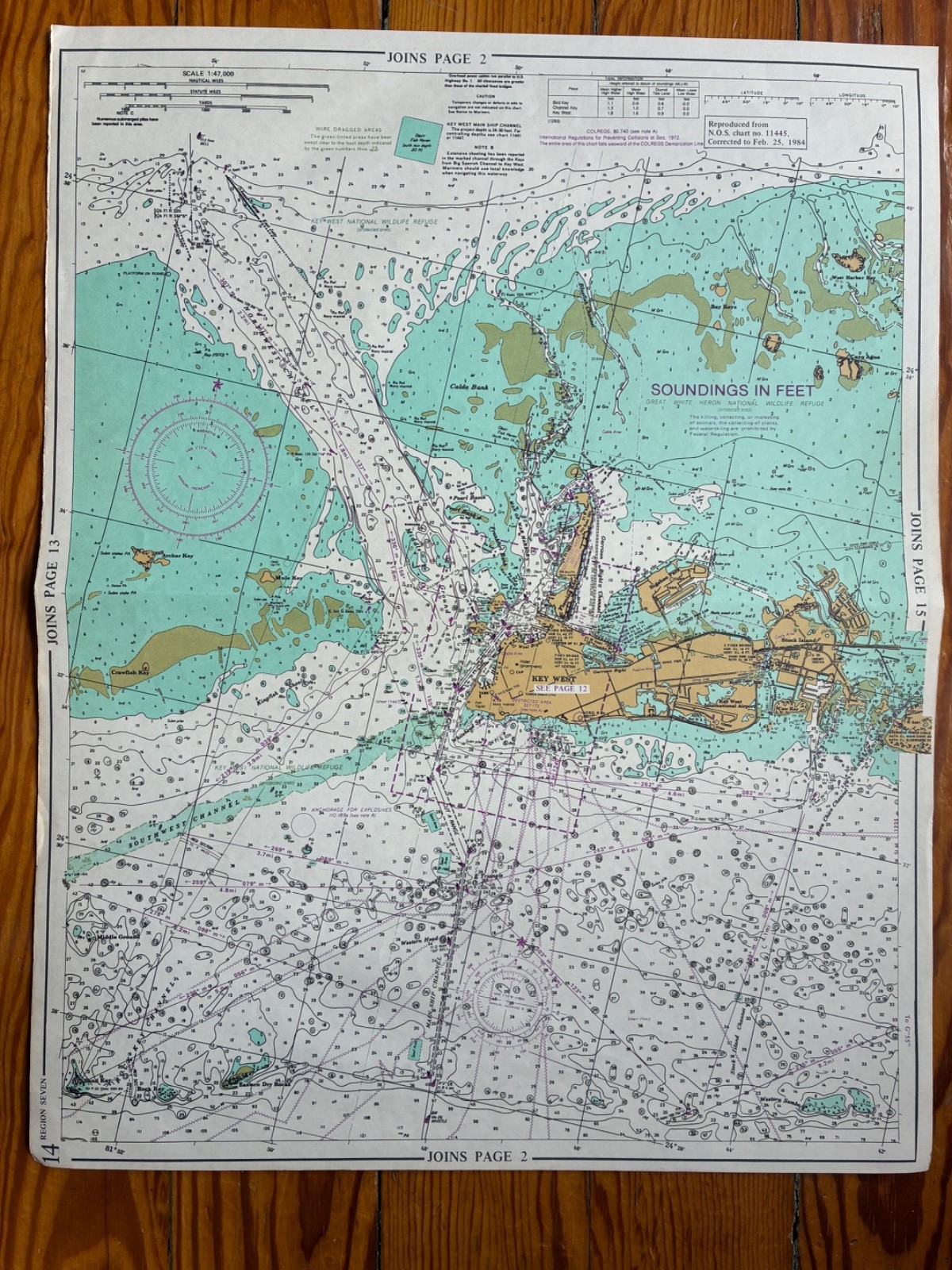 Vintage Nautical Chart Key West Florida, Sigabee Park, Stock Island, Key Haven
