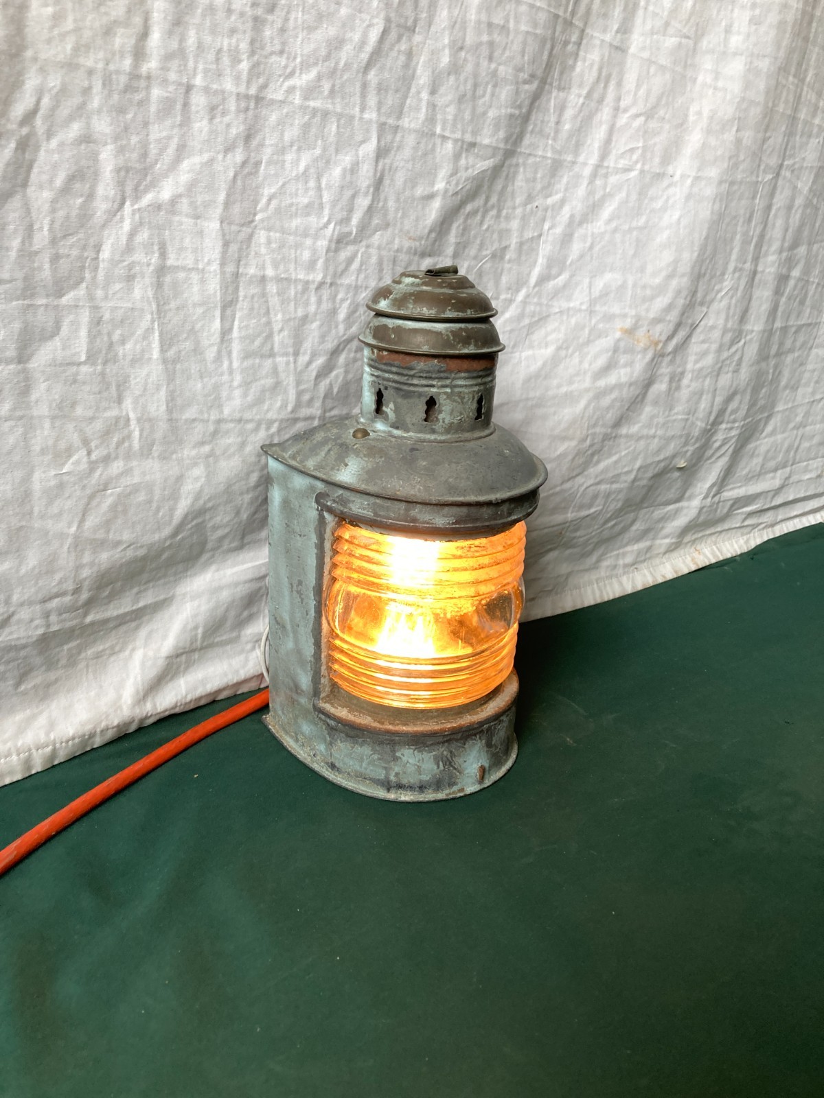 Small 10.5″ Vintage Nautical Lantern Tin Sconce Light Fixture Glass Old 343-25E