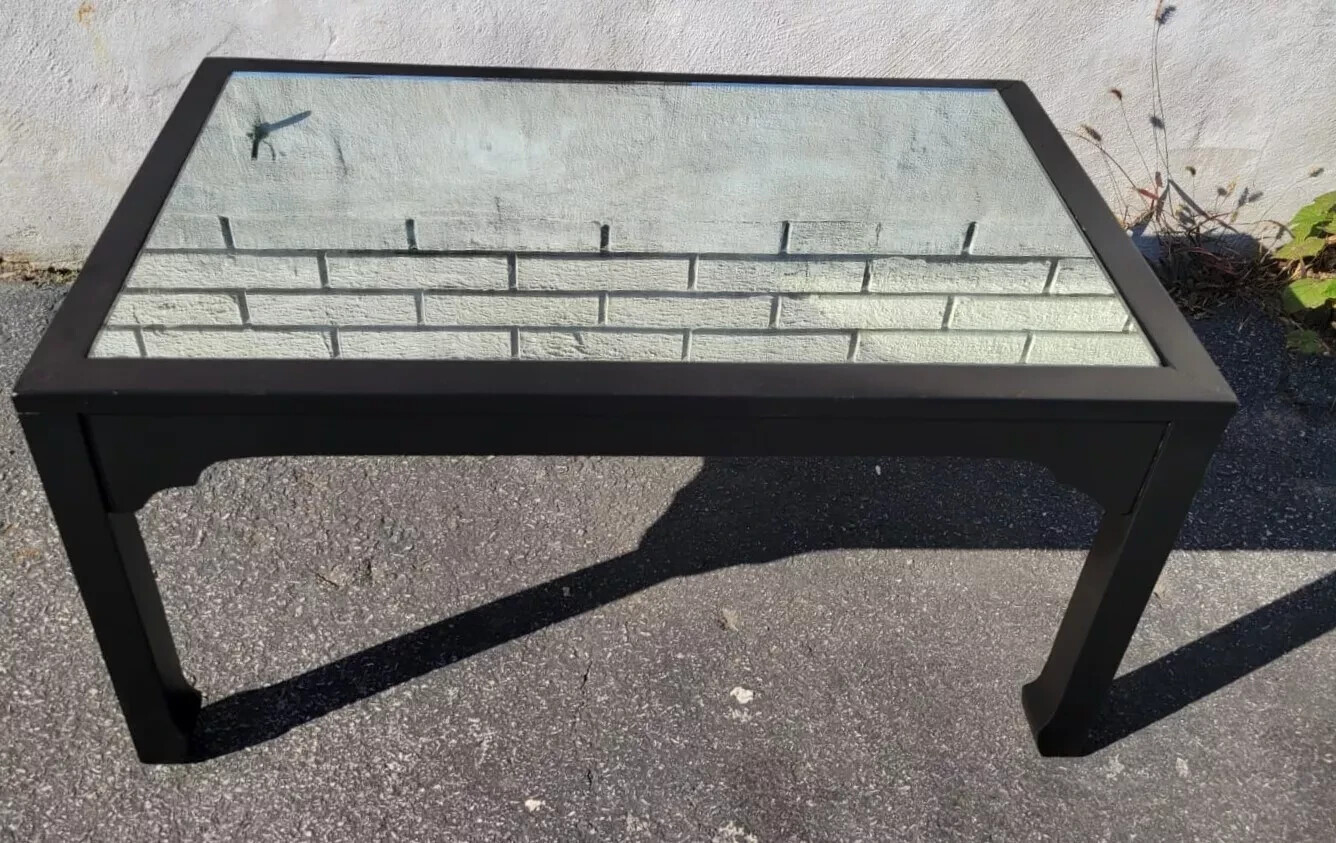 Great Chinese Chippendale Ebonized Coffee Table with Mirrored Top, Circa 1920’s