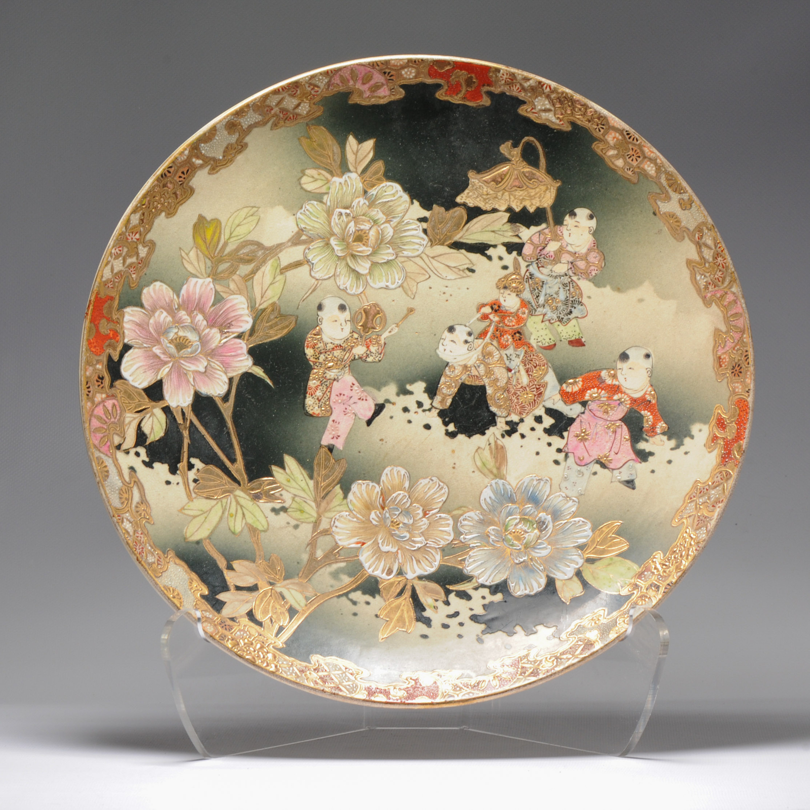 Antique 19th c Meiji Japanese Satsuma Plate – Charger Very Large Unmarked