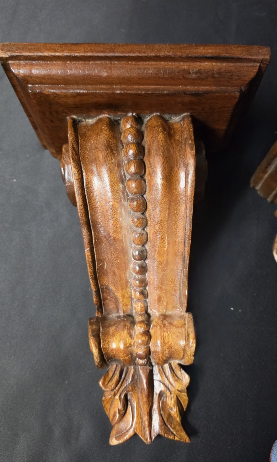 Vtg Coordinated Wood Corbel Pair Mismatched Carved Sconces Shelf Brackets
