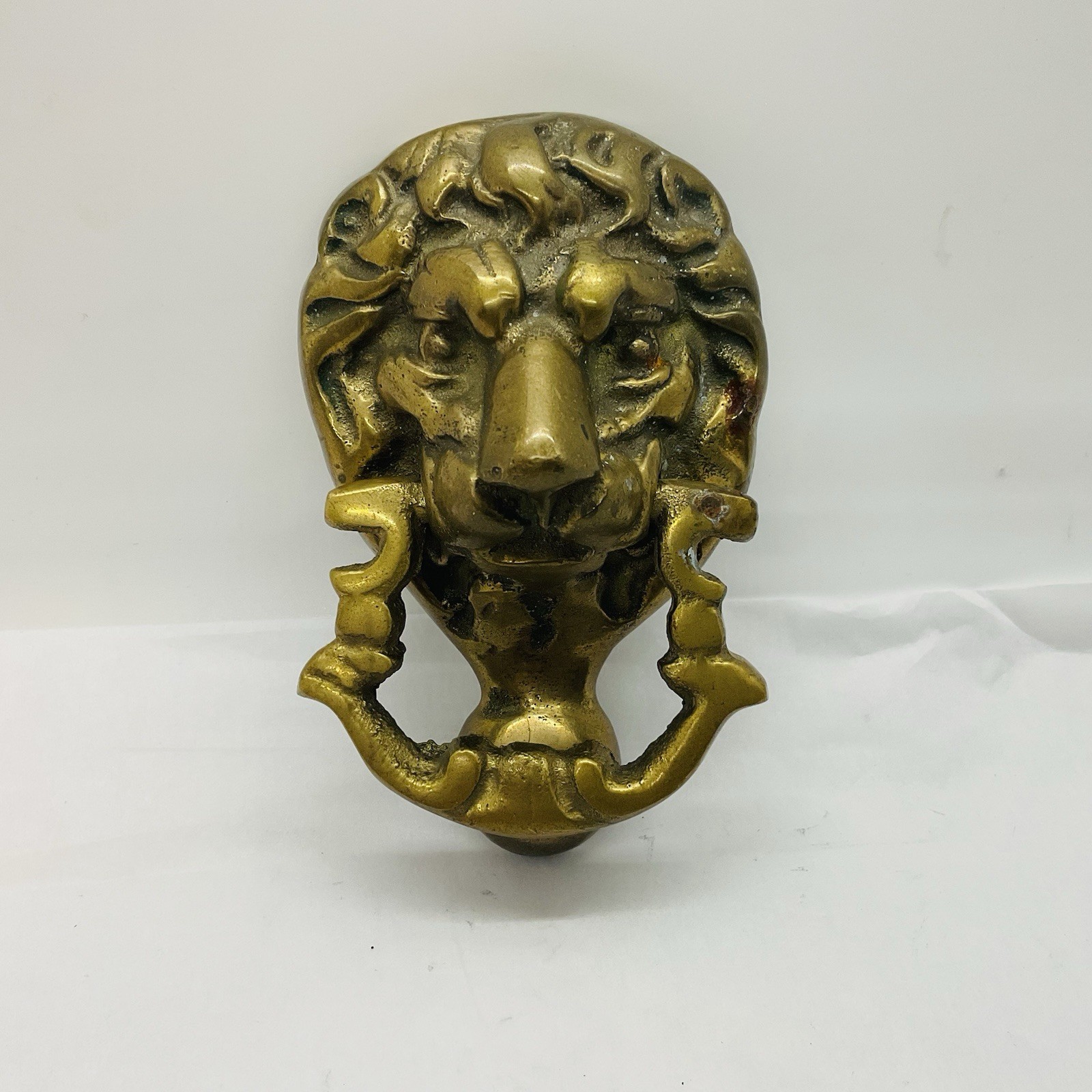 Brass Lion Vintage Head Door Knocker 4” Long x 2.5” Wide – No Screws
