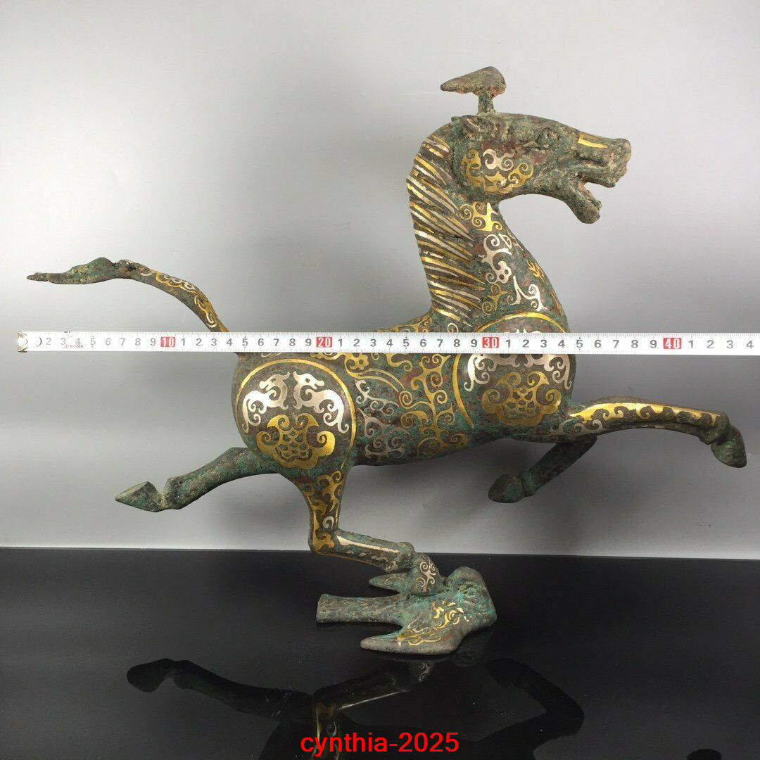 17.3″ Exquisite China antique bronze ware gilt silver plated Horse bird Statue