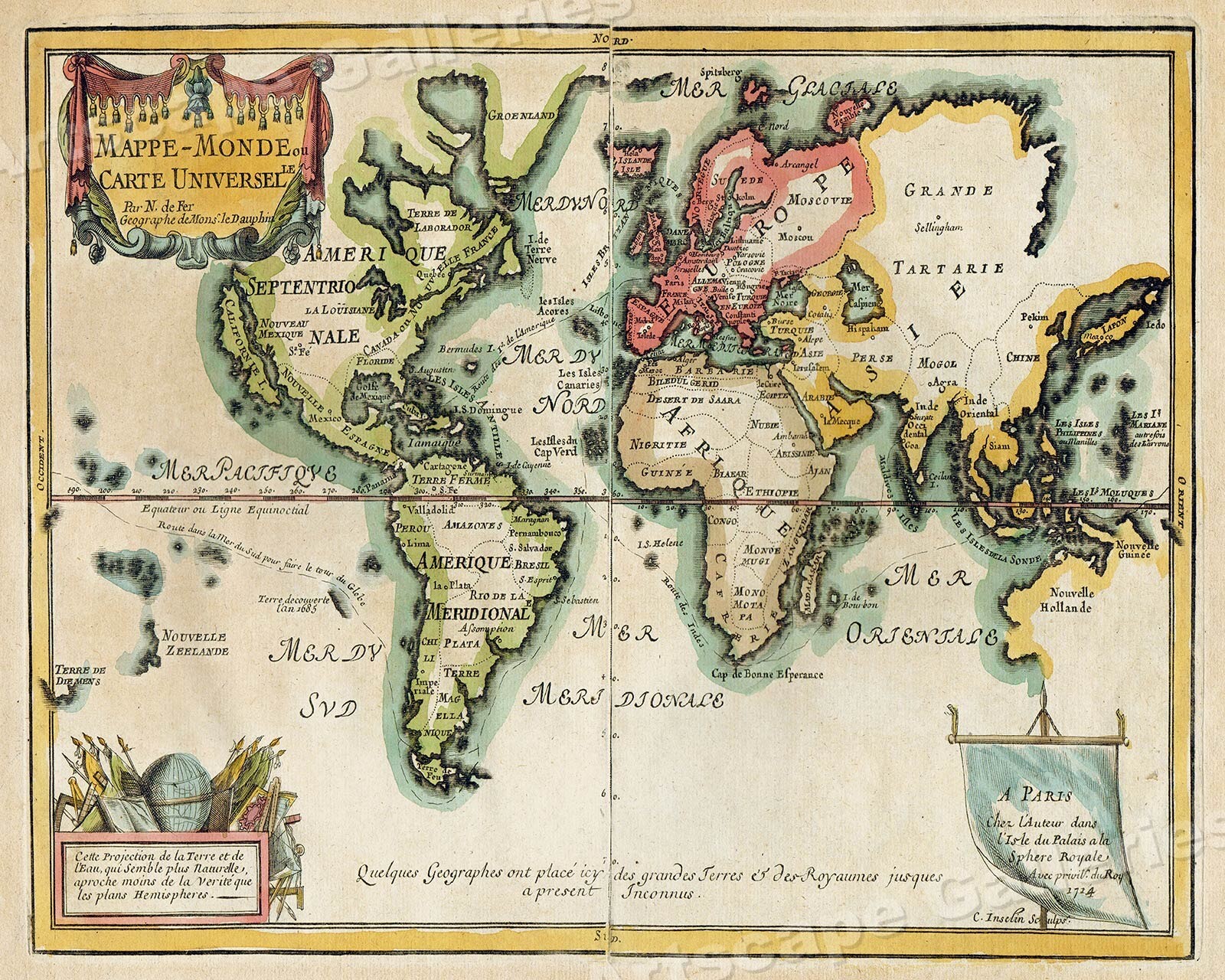 1705 Map of the World Historic Vintage Style Wall Map – 24×30