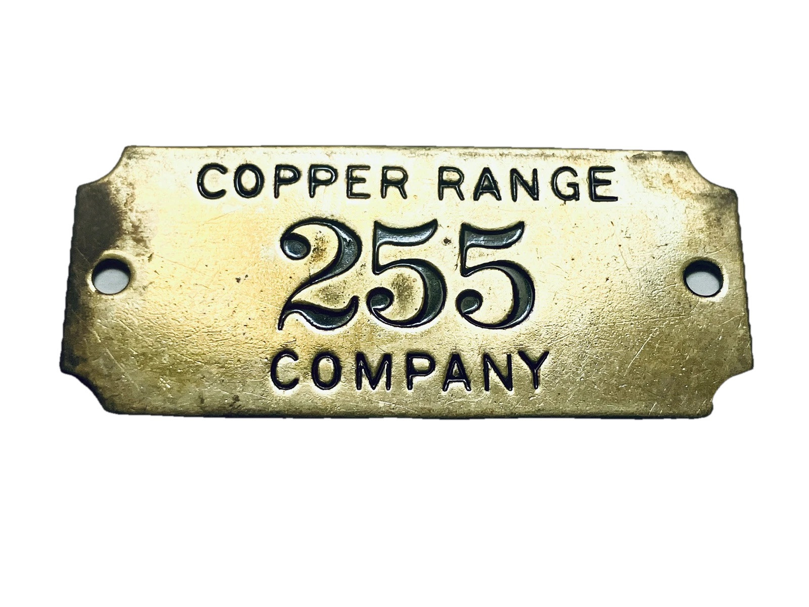 Copper Range Company Number 255 Tag White Pine Michigan Vintage Brass Mining Tag