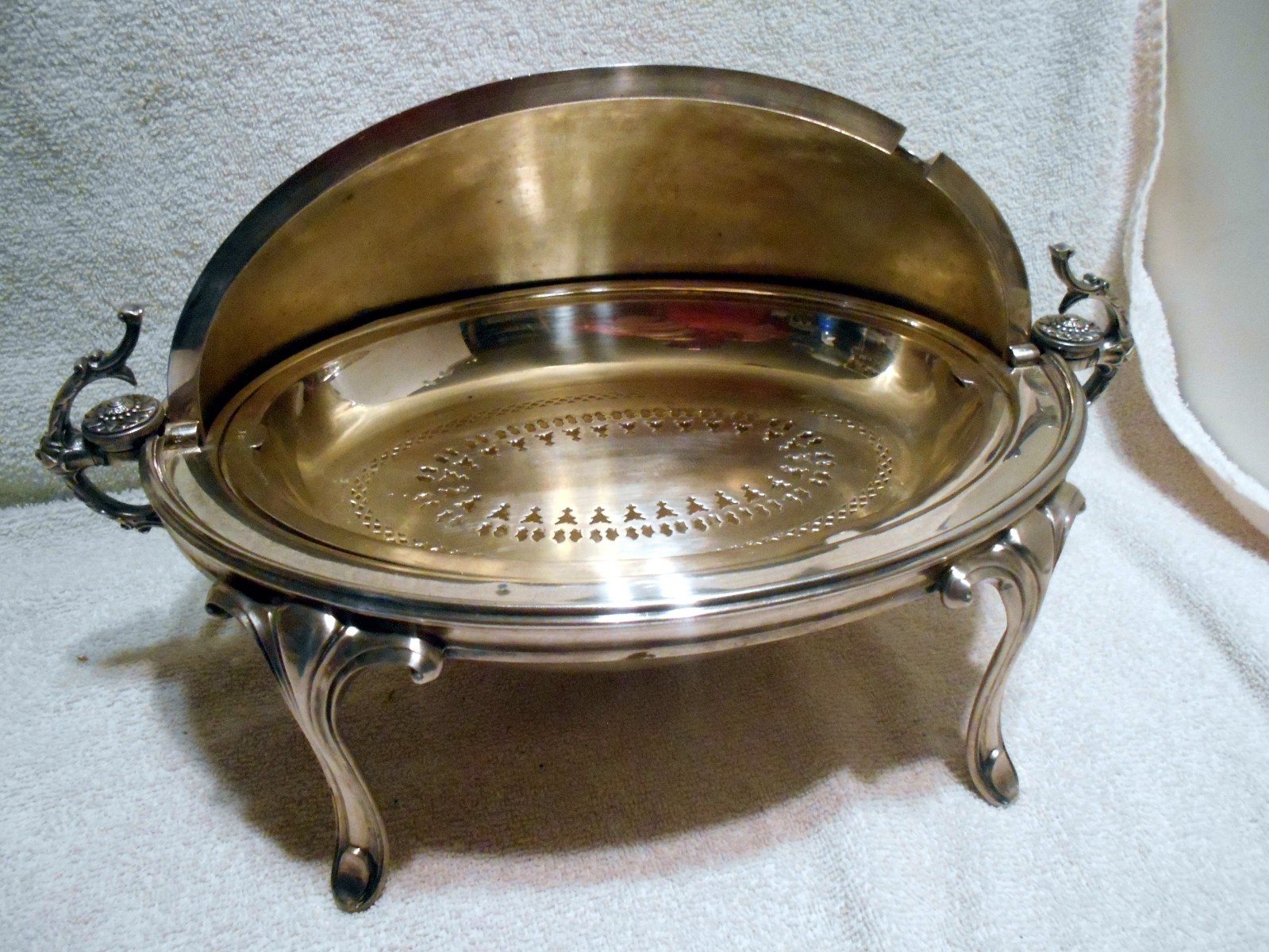 Antique silverplate James Dixon revolving dome covered breakfast server tureen