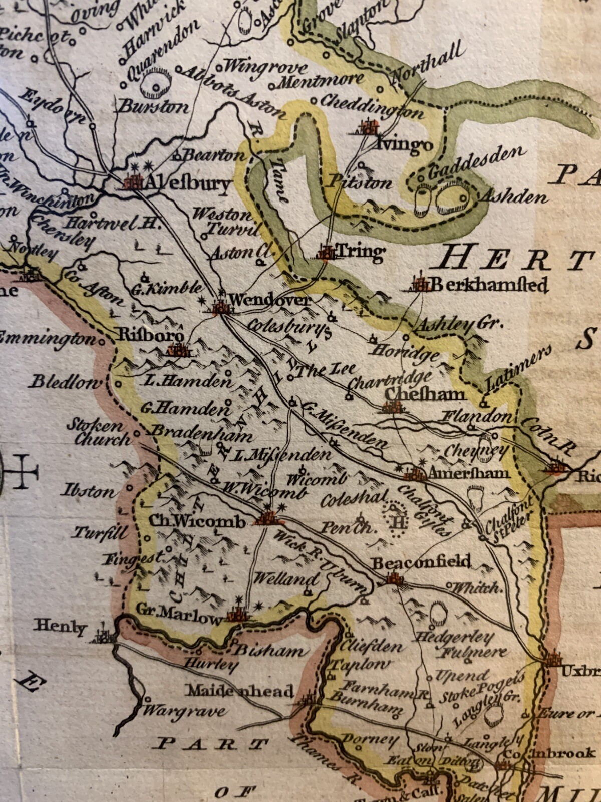 Antique Colour Original Map Buckinghamshire Thomas Kitchin. London Magazine 1748