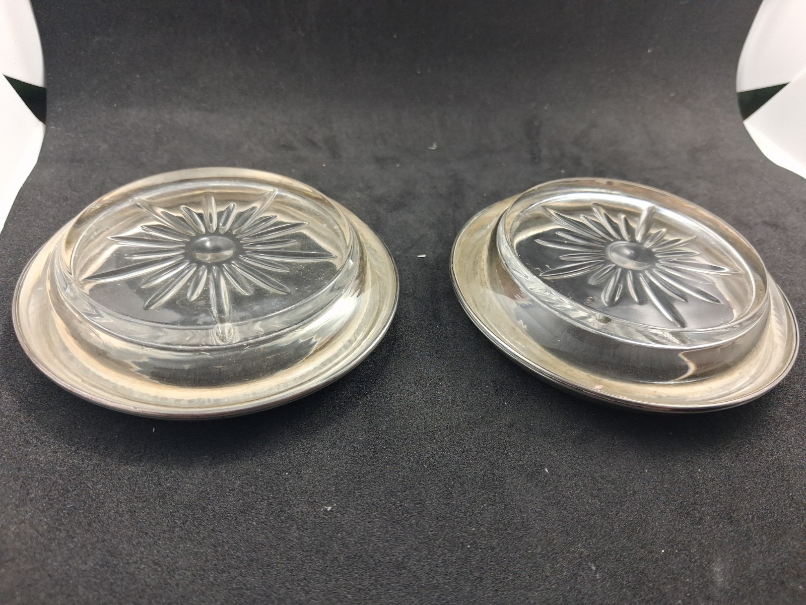 Frank M. Whiting & Company- Sterling Silver & Glass Coasters Set of 2 Vintage