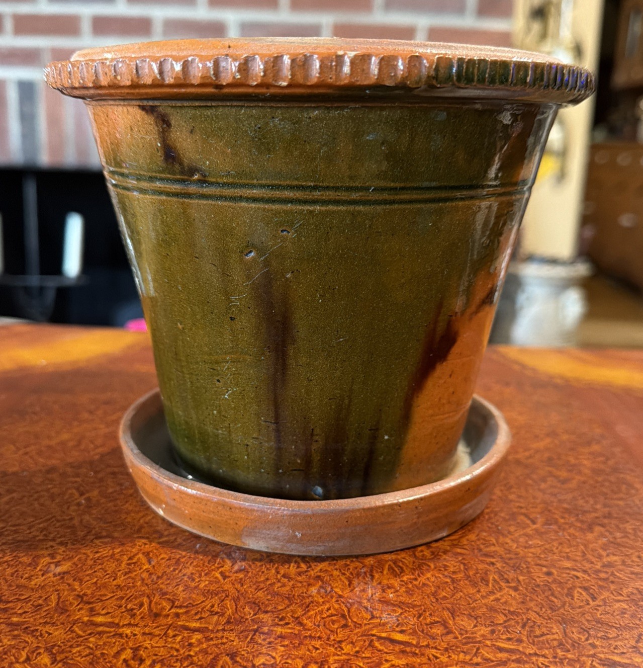 Fine Pa Multiglaze Redware Flower Pot George Wagner, Weissport, PA.