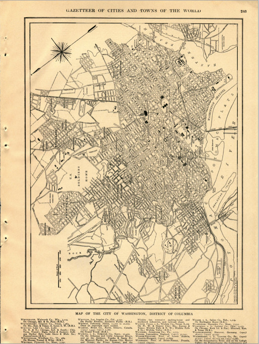 1914 Original Map Washington D. C. City B & W Vintage From Collier Atlas