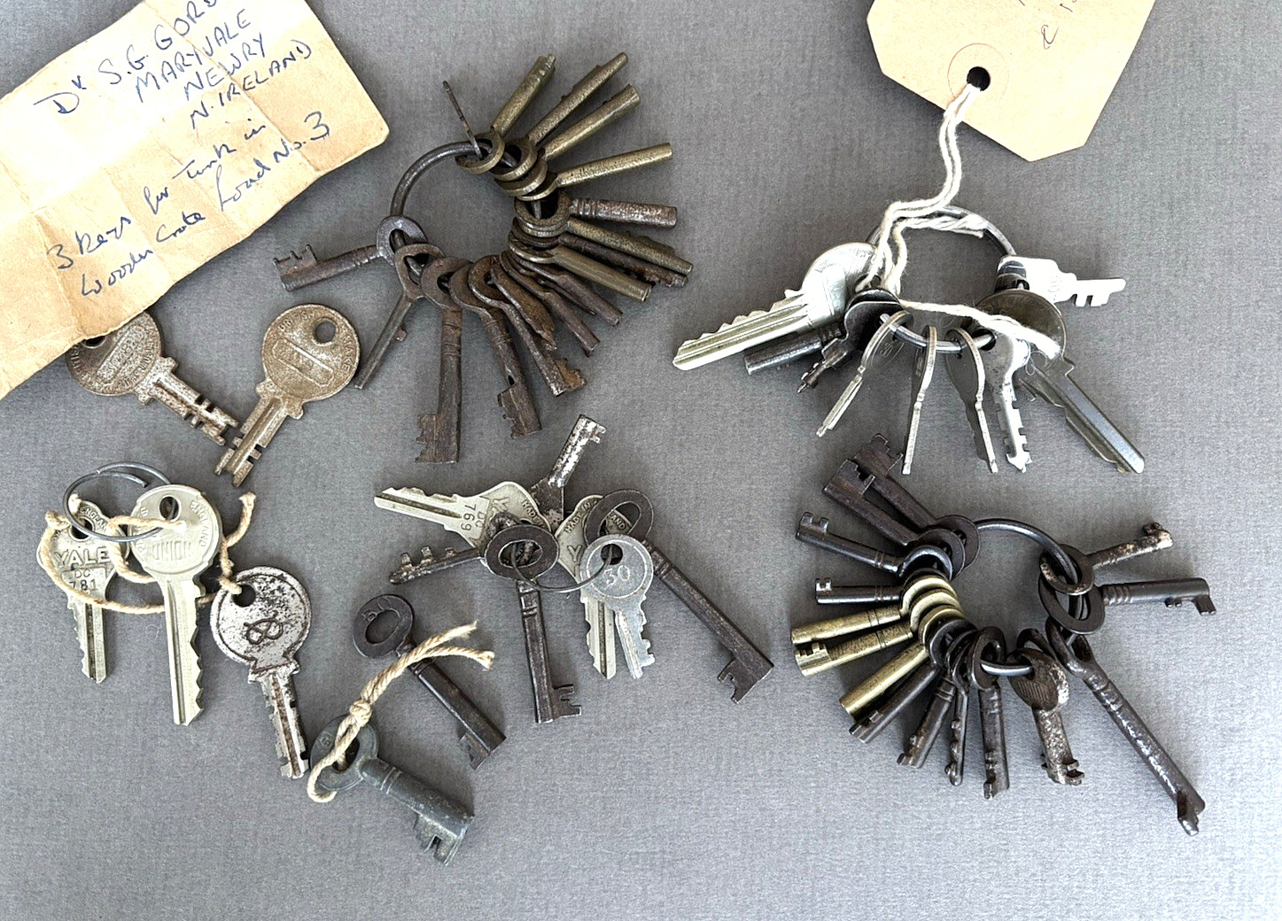 JOB LOT ANTIQUE CABINET SEWING JEWELLERY BOX KEYS clock small vintage 0ver 50