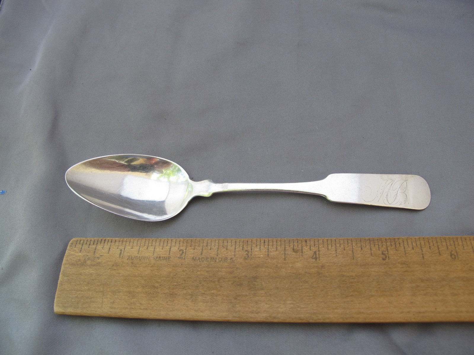 Old RHODE ISLAND Fiddle Pattern Coin Silver TEASPOON-William S. NICHOLS-Newport