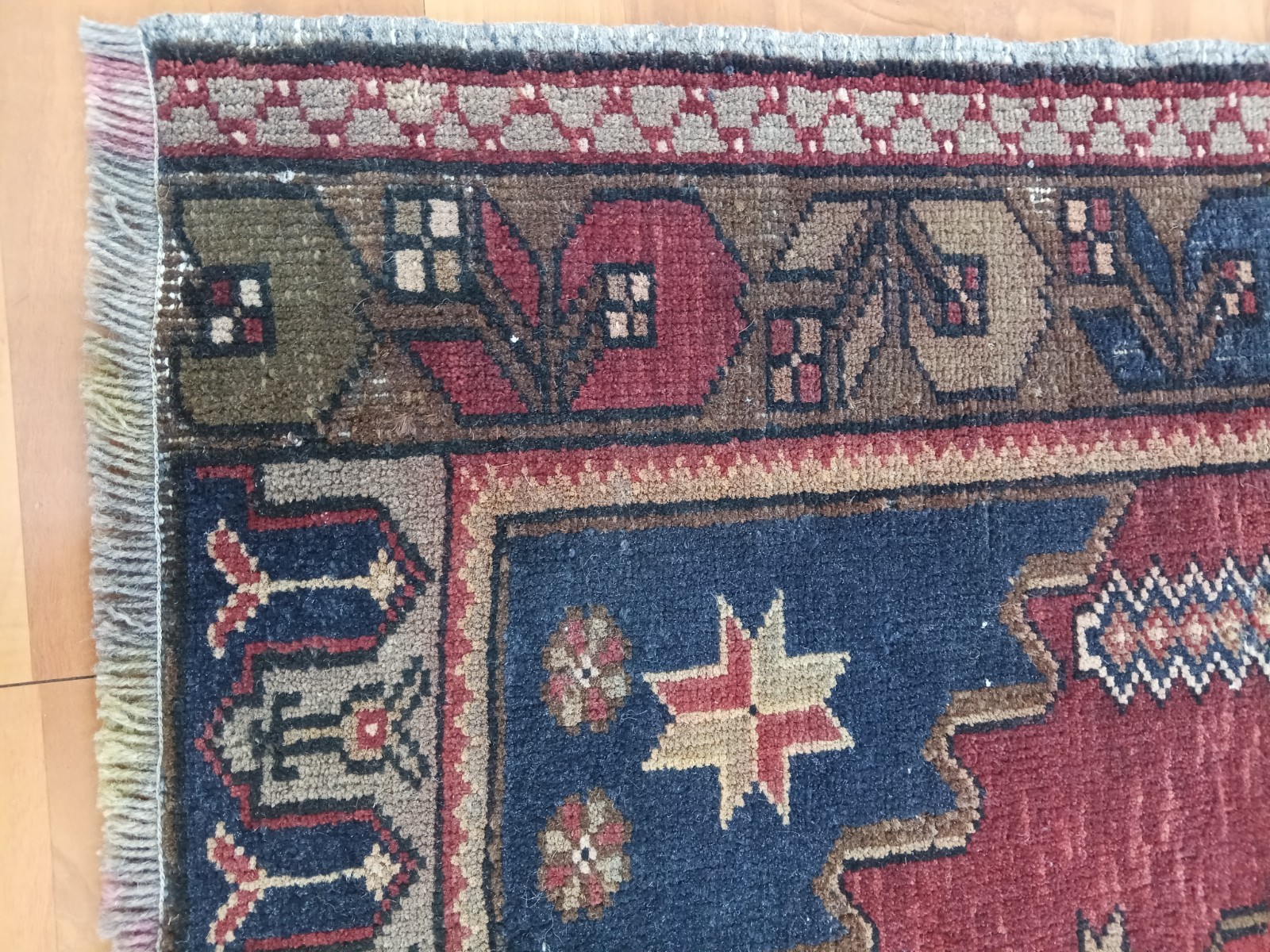 Antique Prayer Rug, Columnar Geometric Caucasian Rug, İnterior design rug