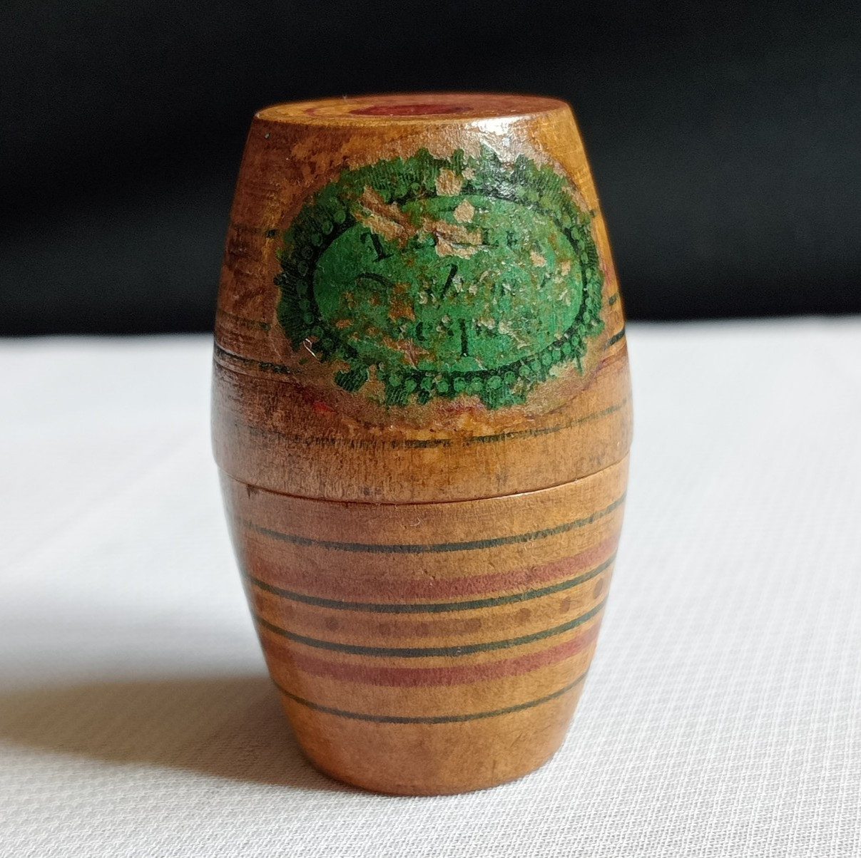 19th Century Tunbridge Ware Whitewood Trifle Thimble Case Miniature Barrel