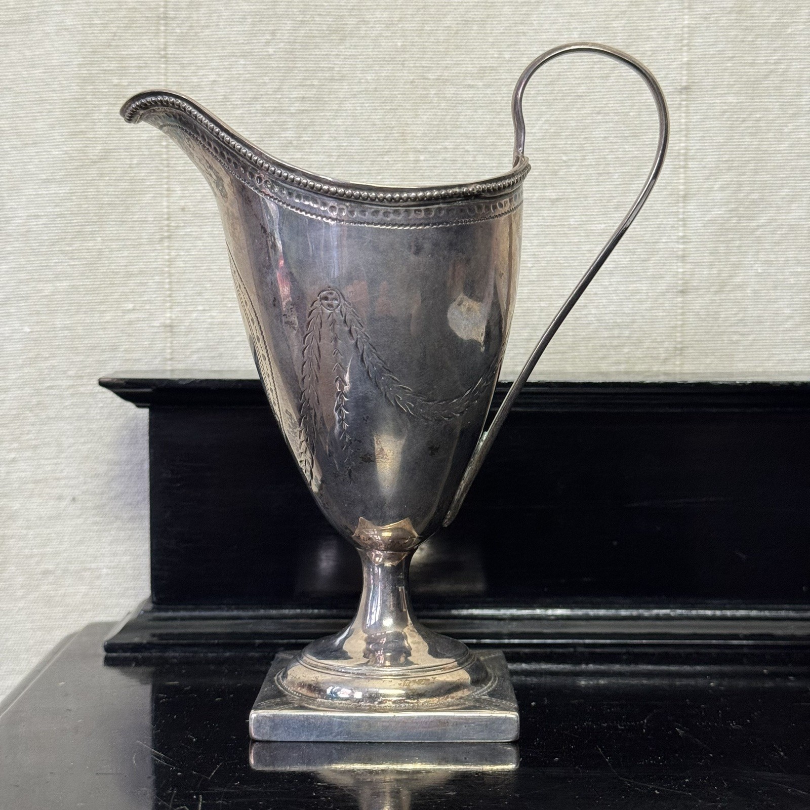 Antique Georgian Sterling Silver Bright Cut Creamer Jug, John Lambe, 1786 – 119g