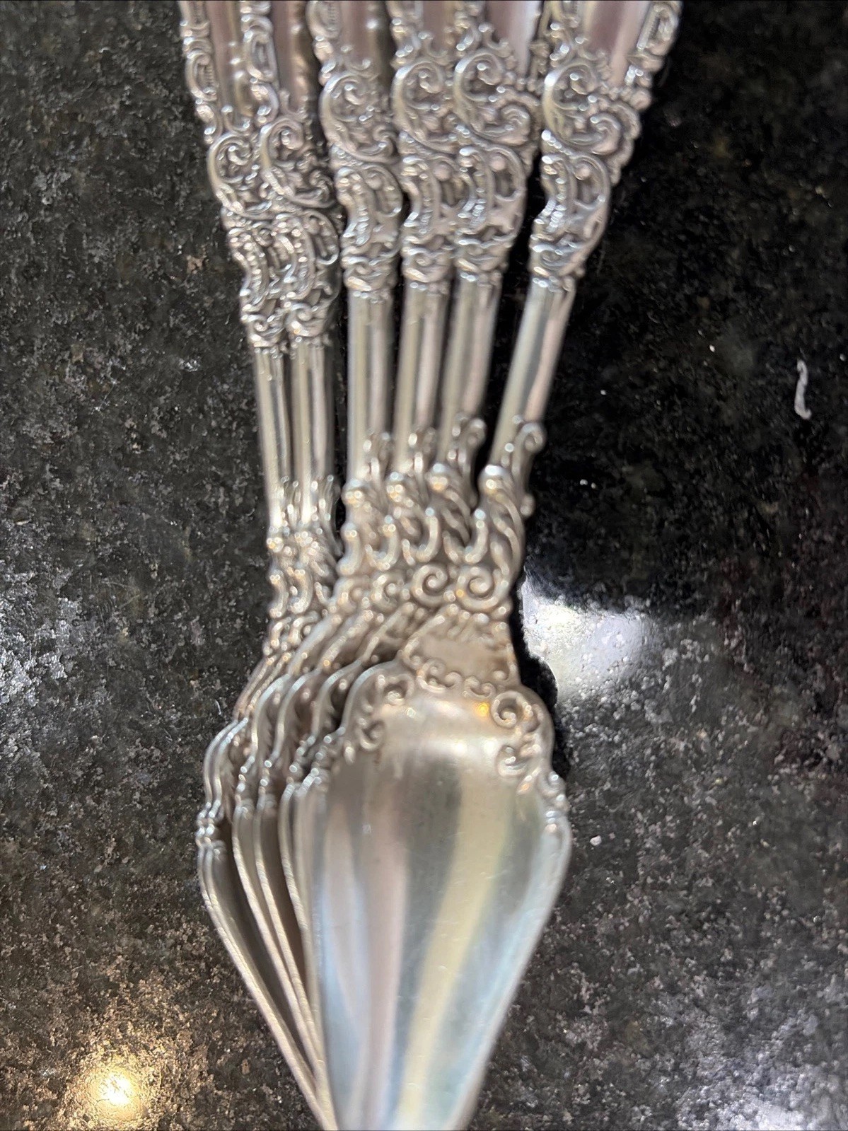ATG Wm Rogers Silver Plate Berry Spoon Baroque Scroll Pattern Monogrammed 6 Pc