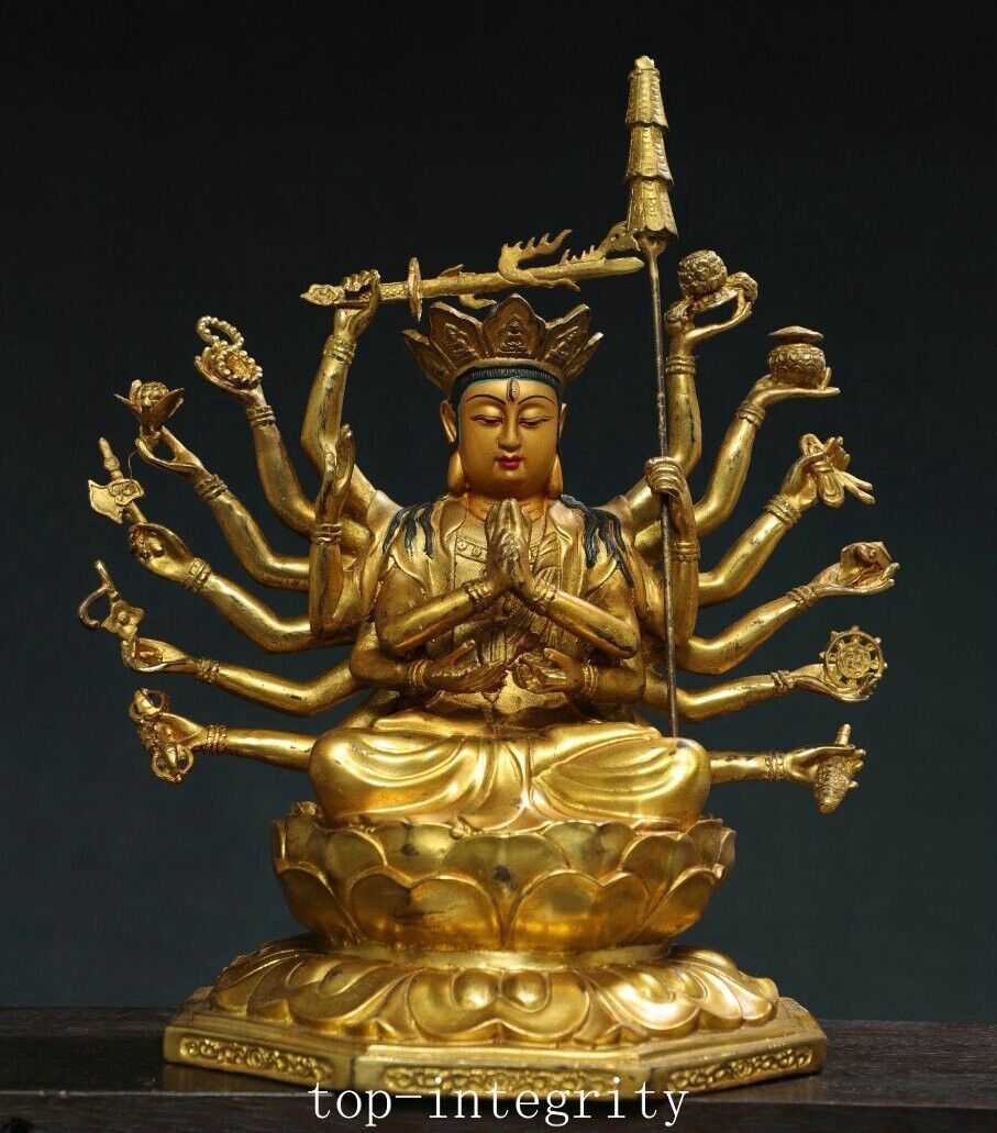 Pure Bronze Gild Painting 1000 Arms Avalokiteshvara Goddess Kwan-yin Guanyin