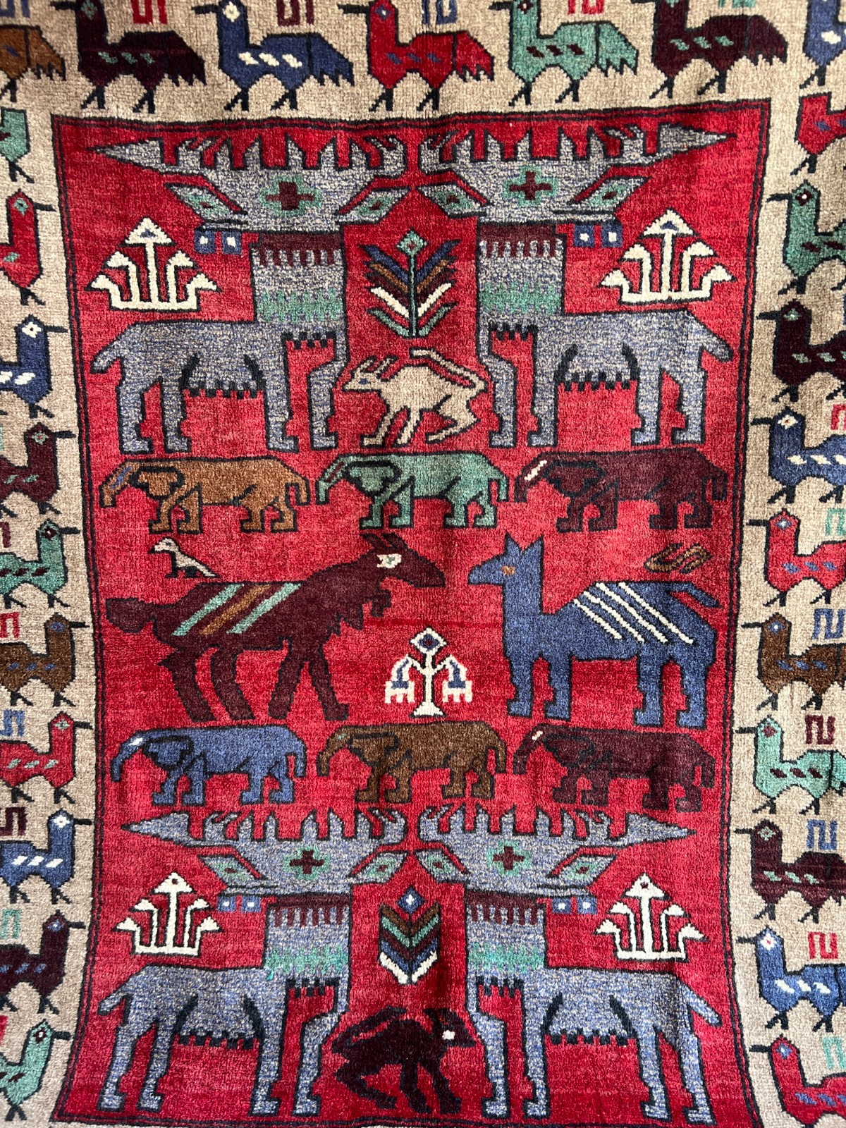 4 X 6 Vintage Shikarga Pictorial Lion Deer Elepahnt Pattern Nomad Tribal Rug
