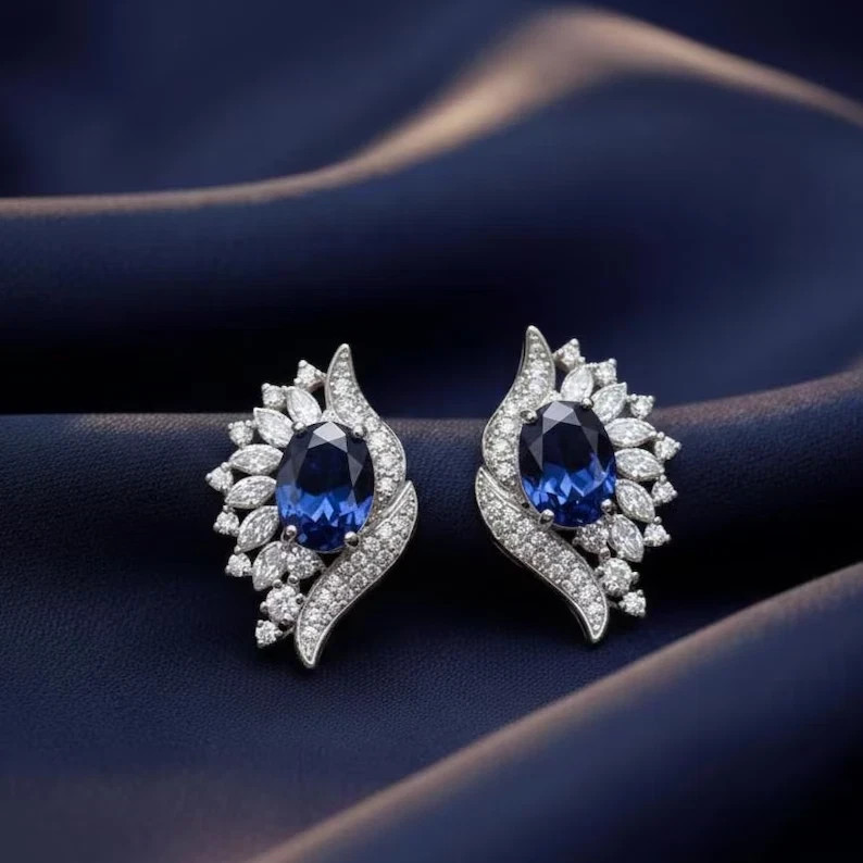 2.50Ct Oval Cut Lab Created Sapphire Pretty Stud Earrings 14k White Gold Plated