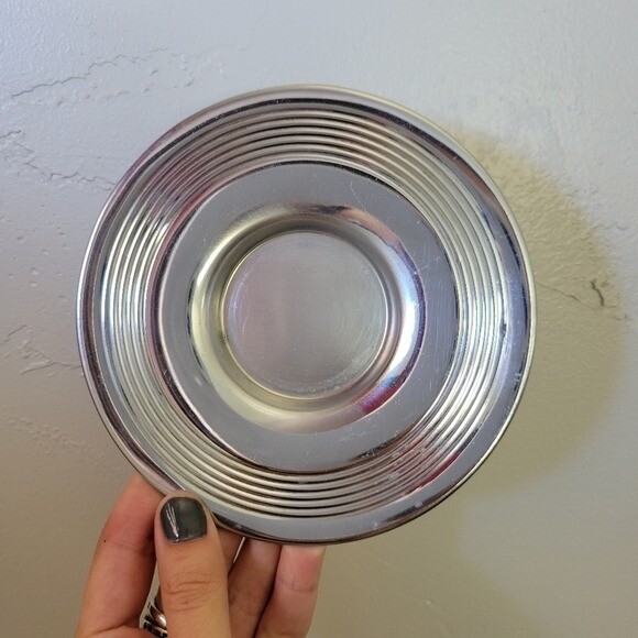 Keystone Ware Vintage Silver Round Candle Plate Tray Chrome Plated
