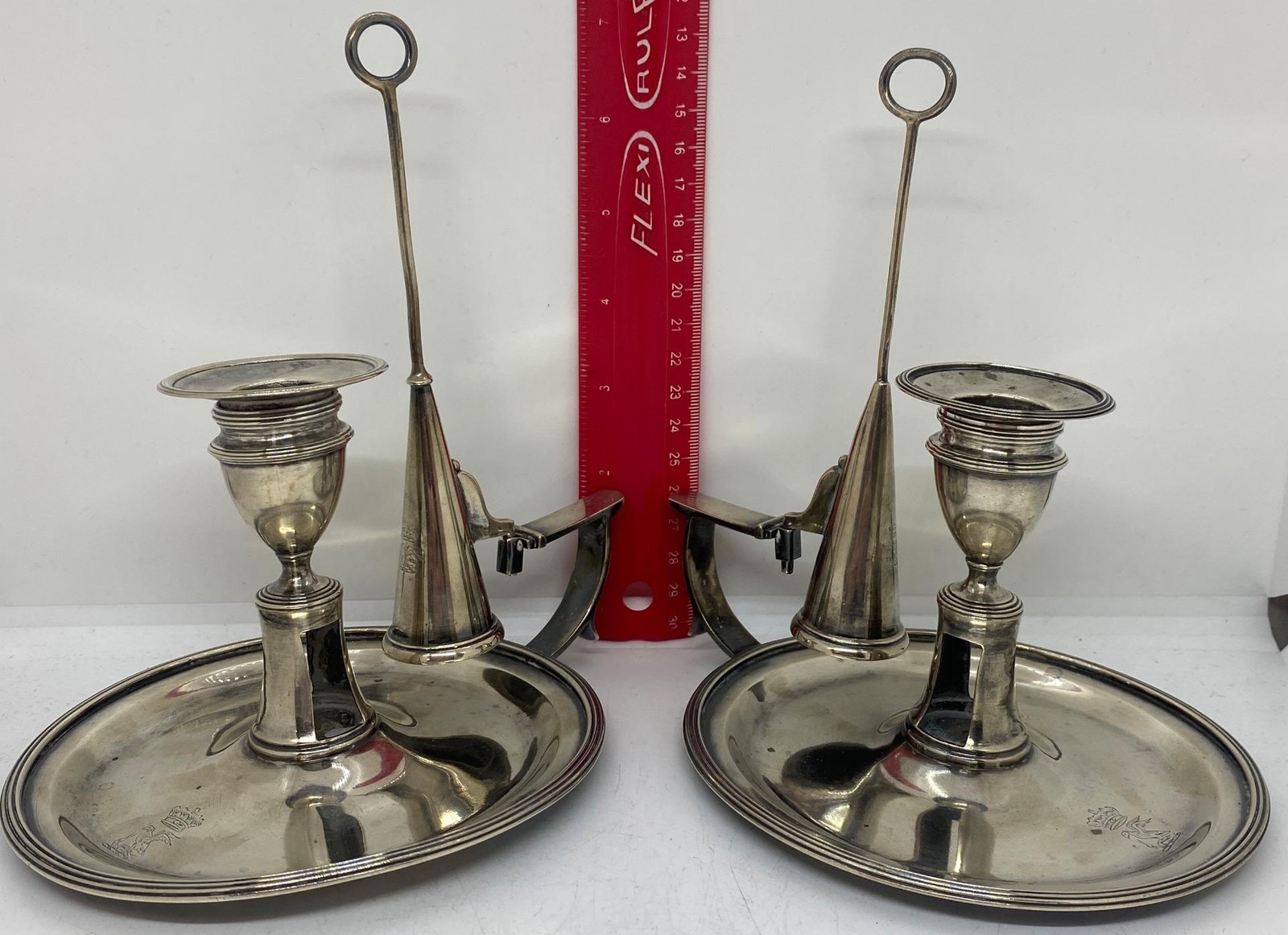 2 English George III Sterling Chamberstick Candlesticks Snuffer Richard Sharp