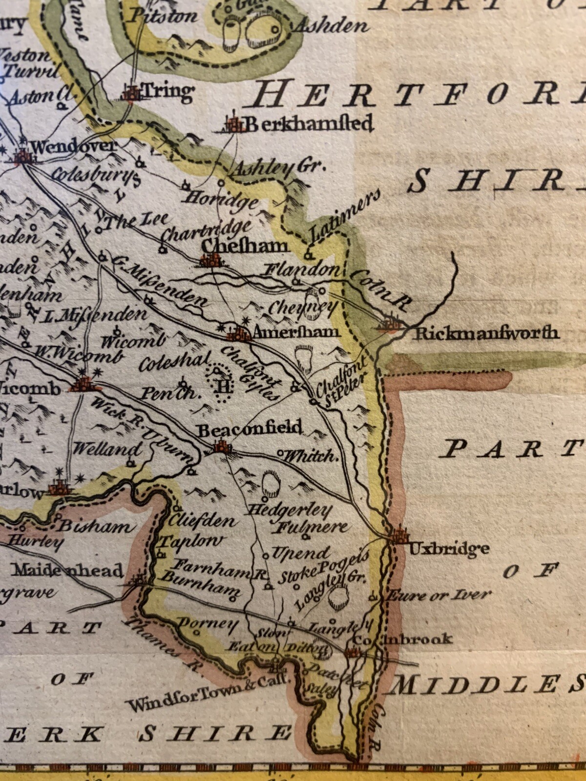 Antique Colour Original Map Buckinghamshire Thomas Kitchin. London Magazine 1748