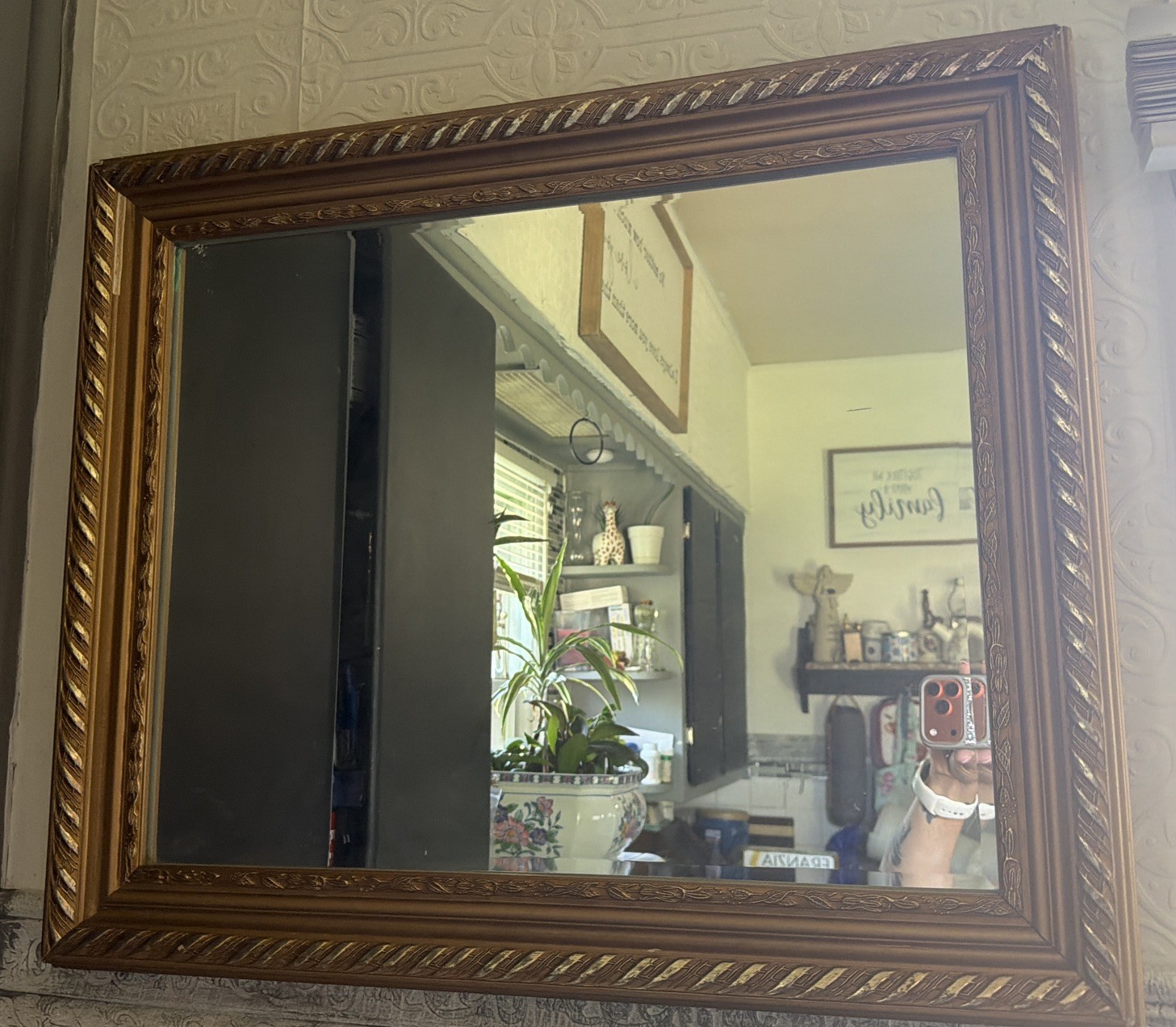 Vintage Ornate Gold Tone Rectangular Wall Mirror 20×24