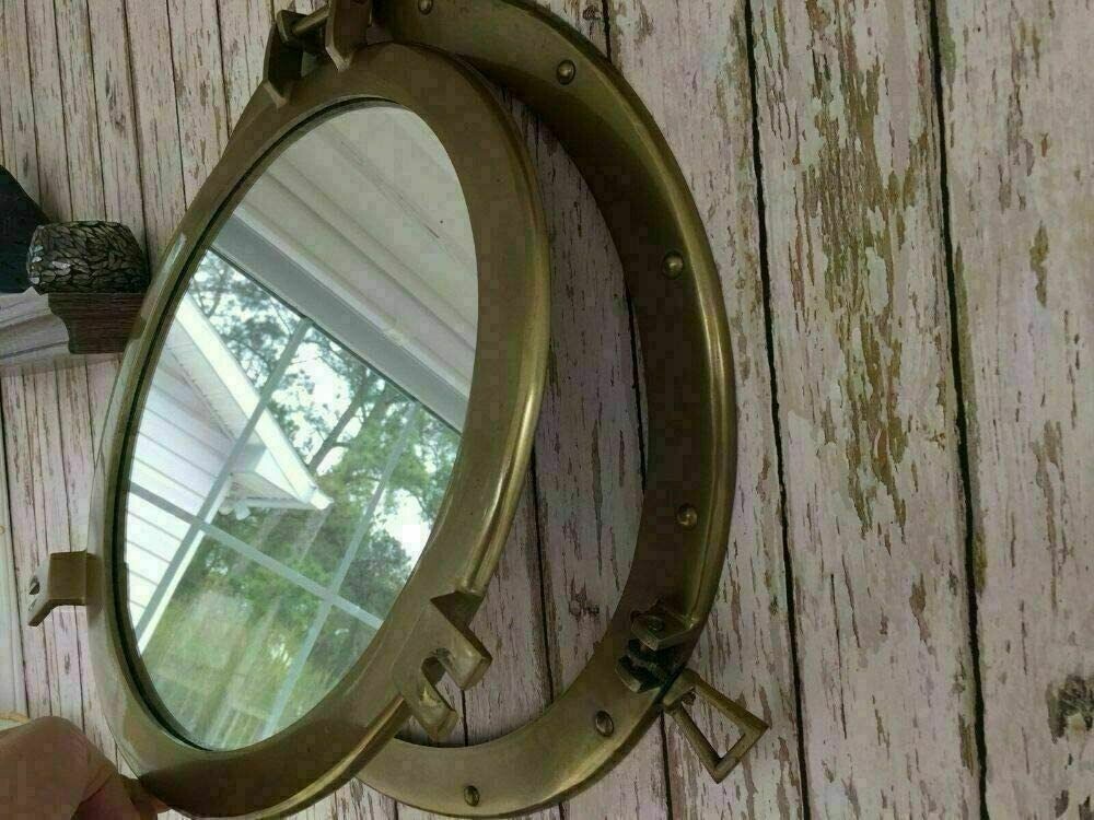 Christmas 17″ Porthole Mirror ~ Antique Brass Finish ~ Large Nautical Cabin Wall