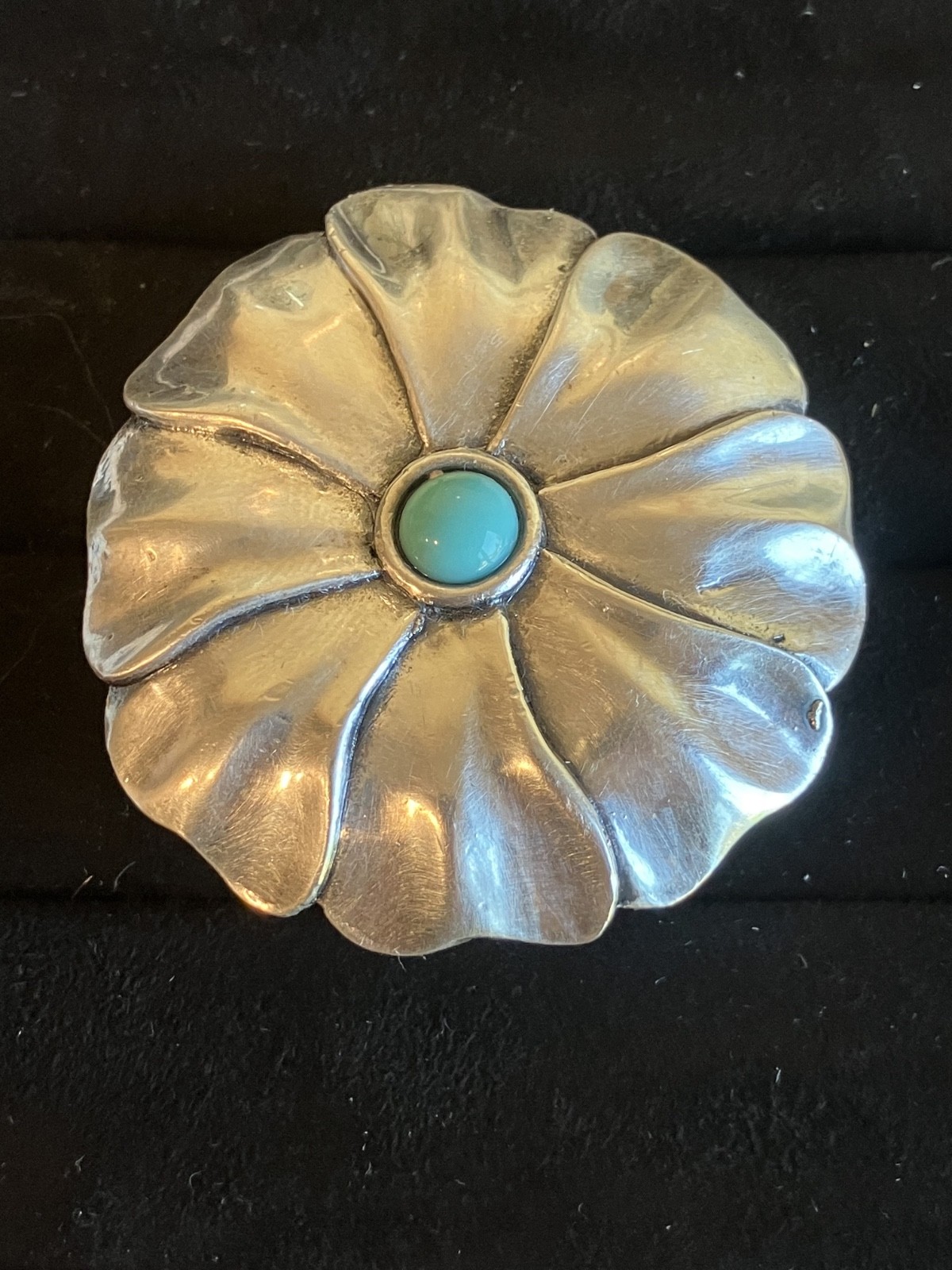 VINTAGE CHRISTINE SOLID PERFUME PENDANT 1/8 OZ SILVER FLORAL TURQUOISE CABOCHON