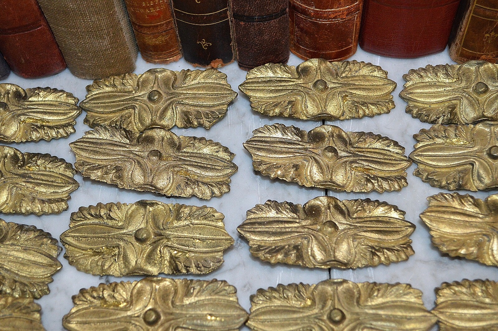 One Antique Rosette French Decorative Gilded Brass Mount