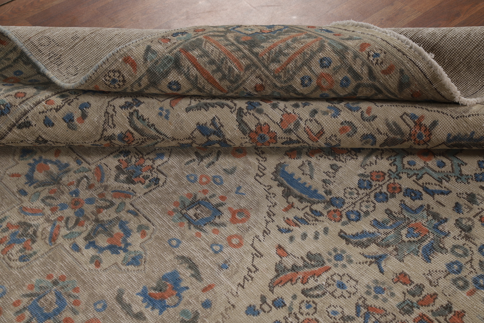 Traditional Vintage Ivory Handmade Wool Geometric Tebriz Area Rug 7×10 Carpet