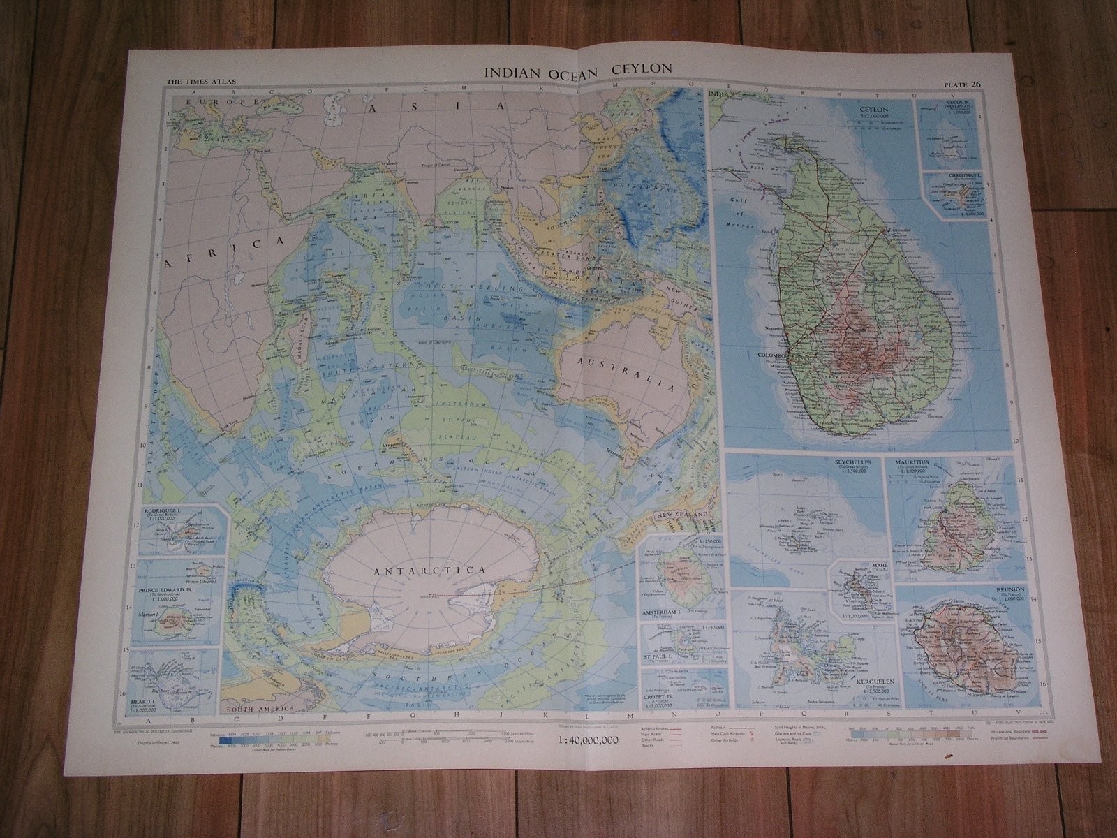 1959 VINTAGE MAP OF CEYLON SRI LANKA INDIAN OCEAN REUNION MAURITIUS ANTARCTICA