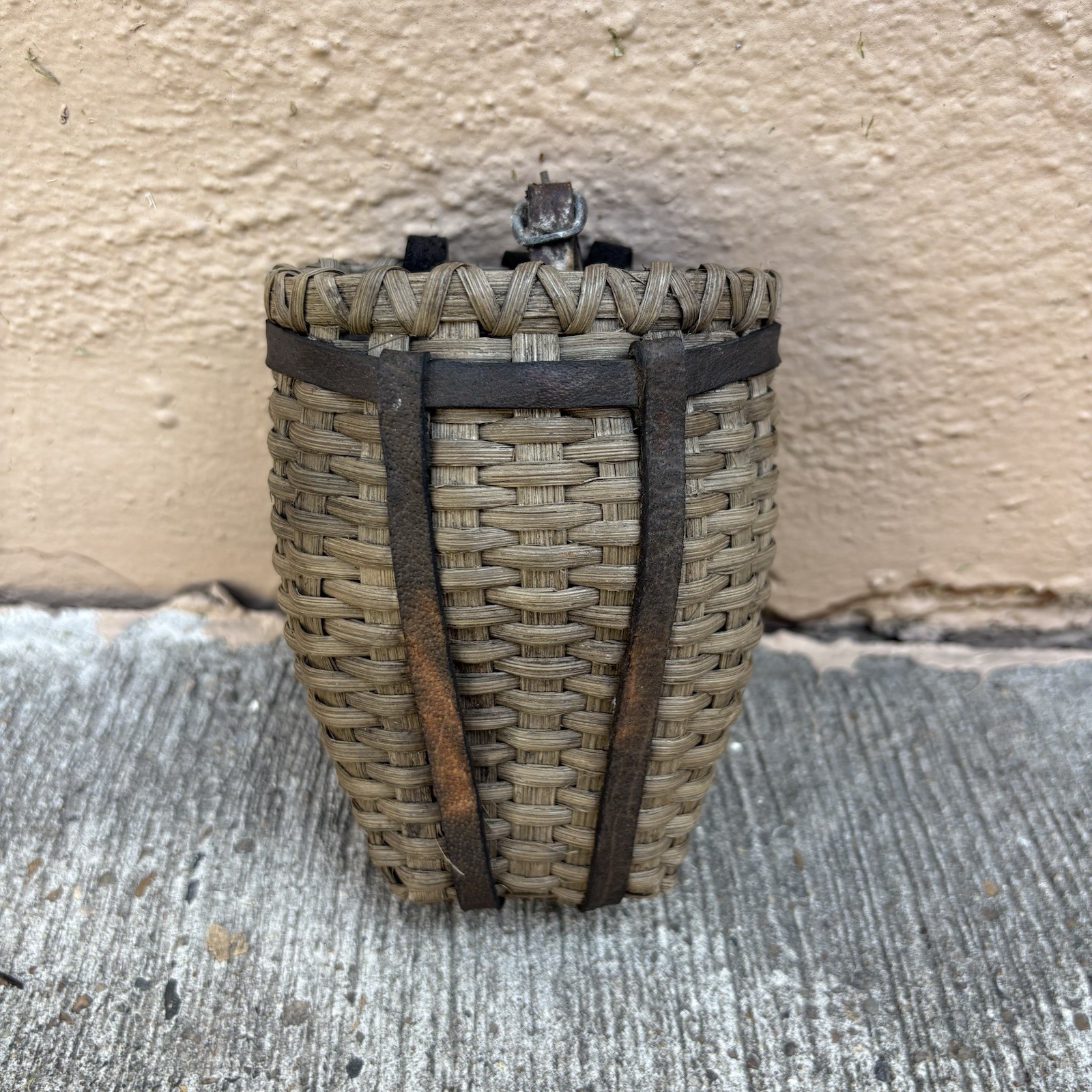 19th C. Miniature Salesman Sample Adirondack Backpack Trapper Woven Pack Basket