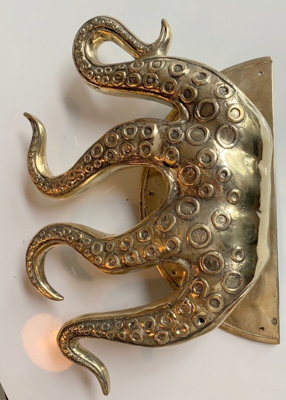 Large Octopus Brass Door Pull Handle 18” Polished Solid Brass Tentacle Grab