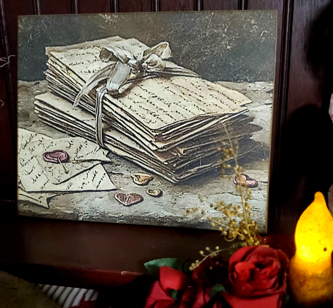 ROMANTIC VINTAGE VICTORIAN PRIMITIVE SHABBY STYLE VALENTINE LOVE LETTERS SIGN