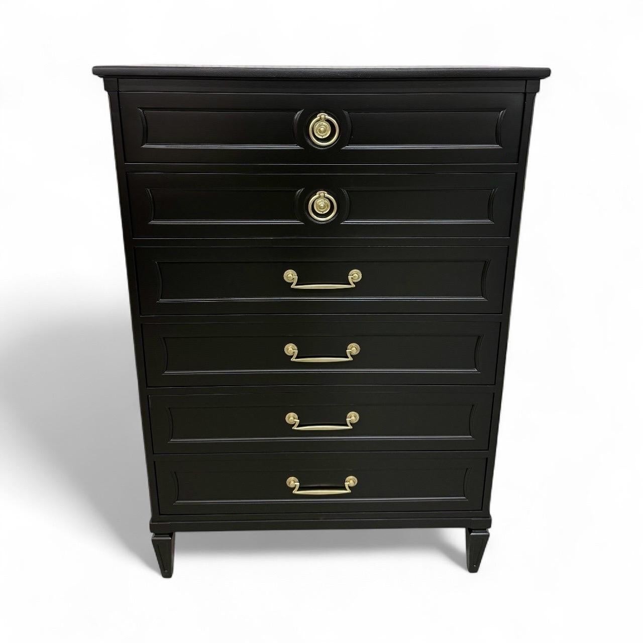 Vintage Henredon Italian Provincial Black Painted High Chest