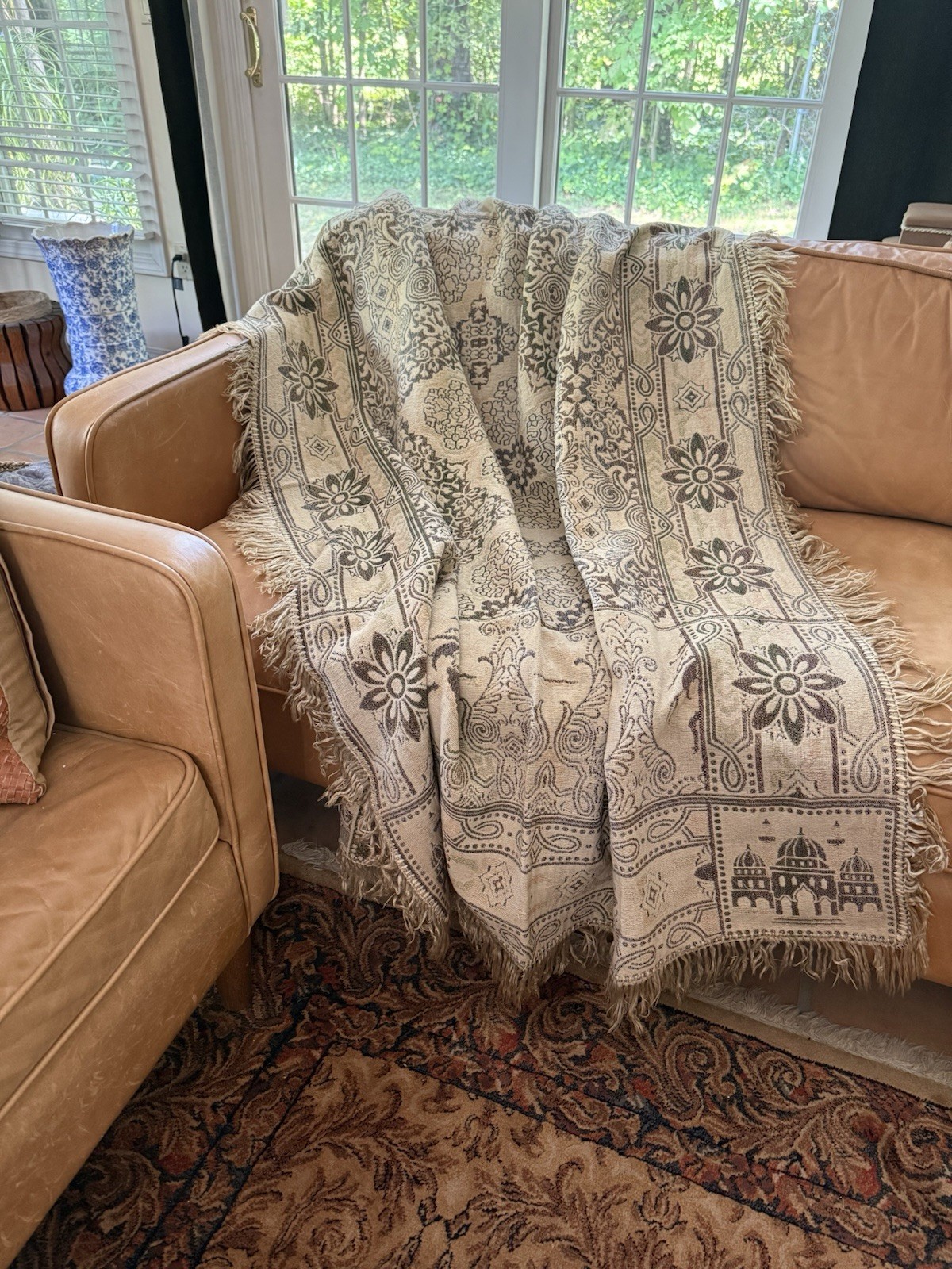 Table Cloth Throw Cover Marocchino Made in Italy Silk Cotton 48 x 68 Fringe OLD