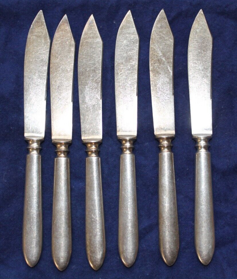 Williams Bros Plain Pointed Silver Fruit Knife Set of 6 (USA 1880) 248g