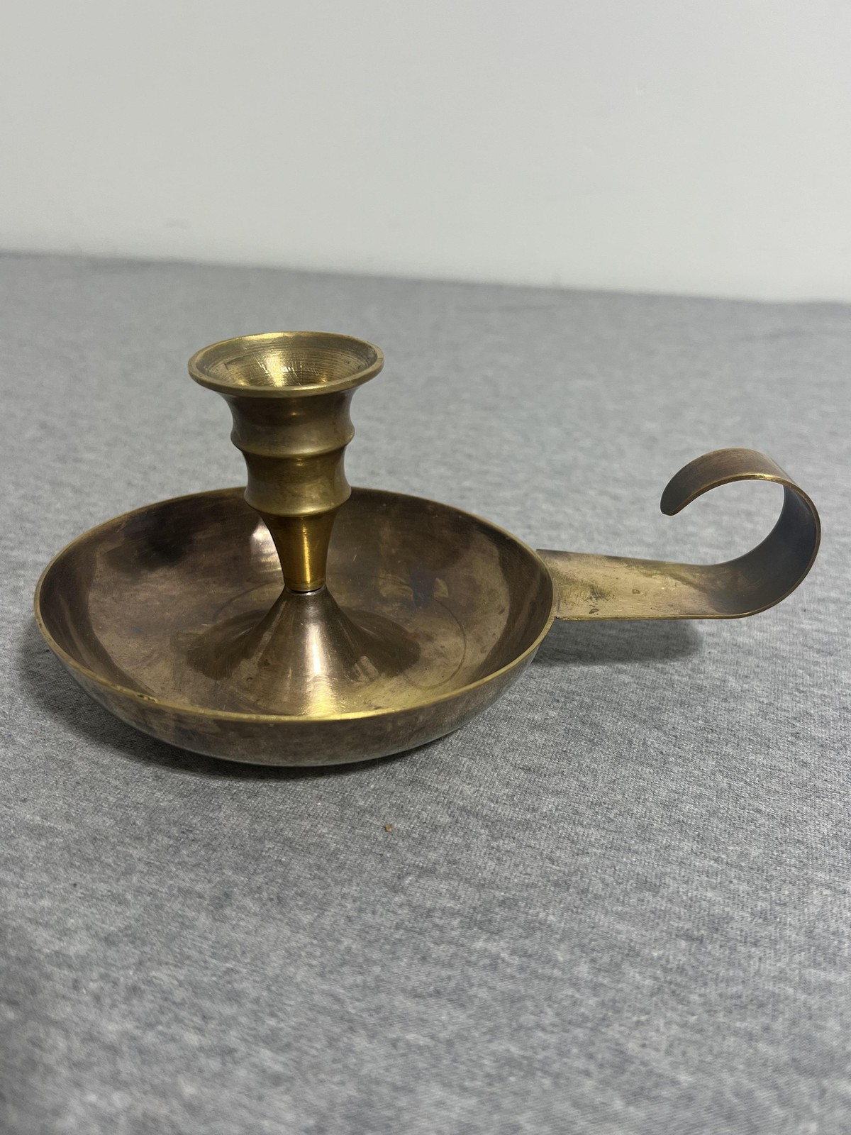 Vintage Brass Chamberstick Candle Holder Finger Loop Made Hong Kong Candleholder