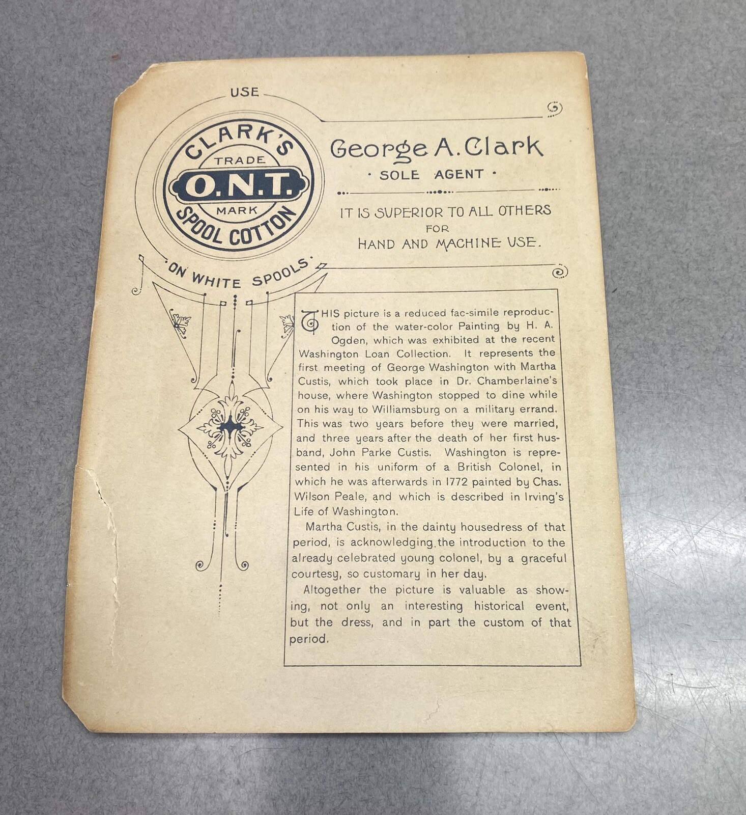 ANTIQUE ADVERTISING TRADE Card CLARK’S O.N.T. SPOOL COTTON Paper Sign