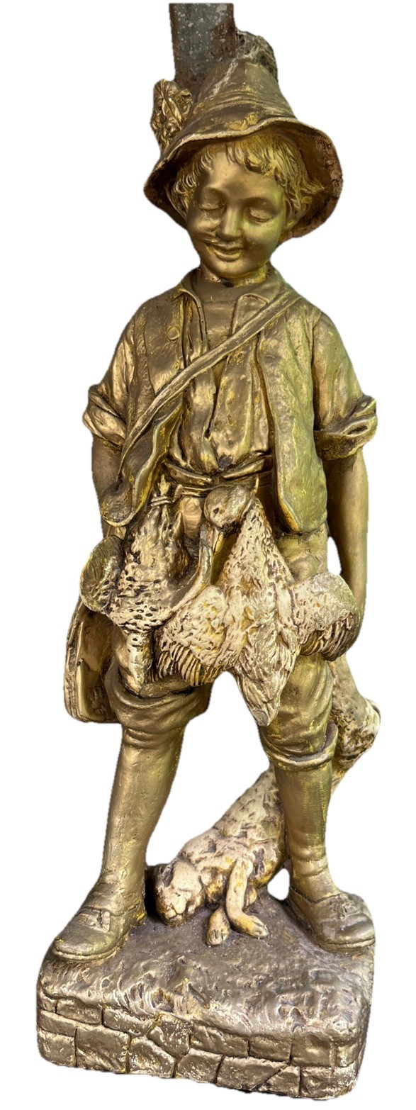 August Moreau Boy Hunter bronze spelter statue 20.5 “20 lbs vintage, pheasant