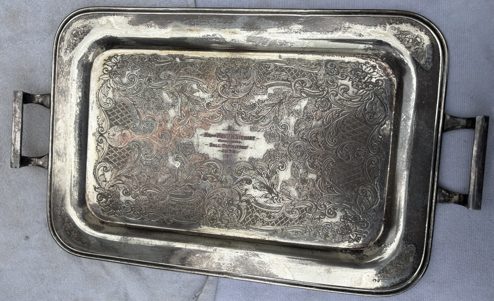 WM.A. Rogers Silver plated 20.5” Rectangular Serving Platter with Handles Vtg