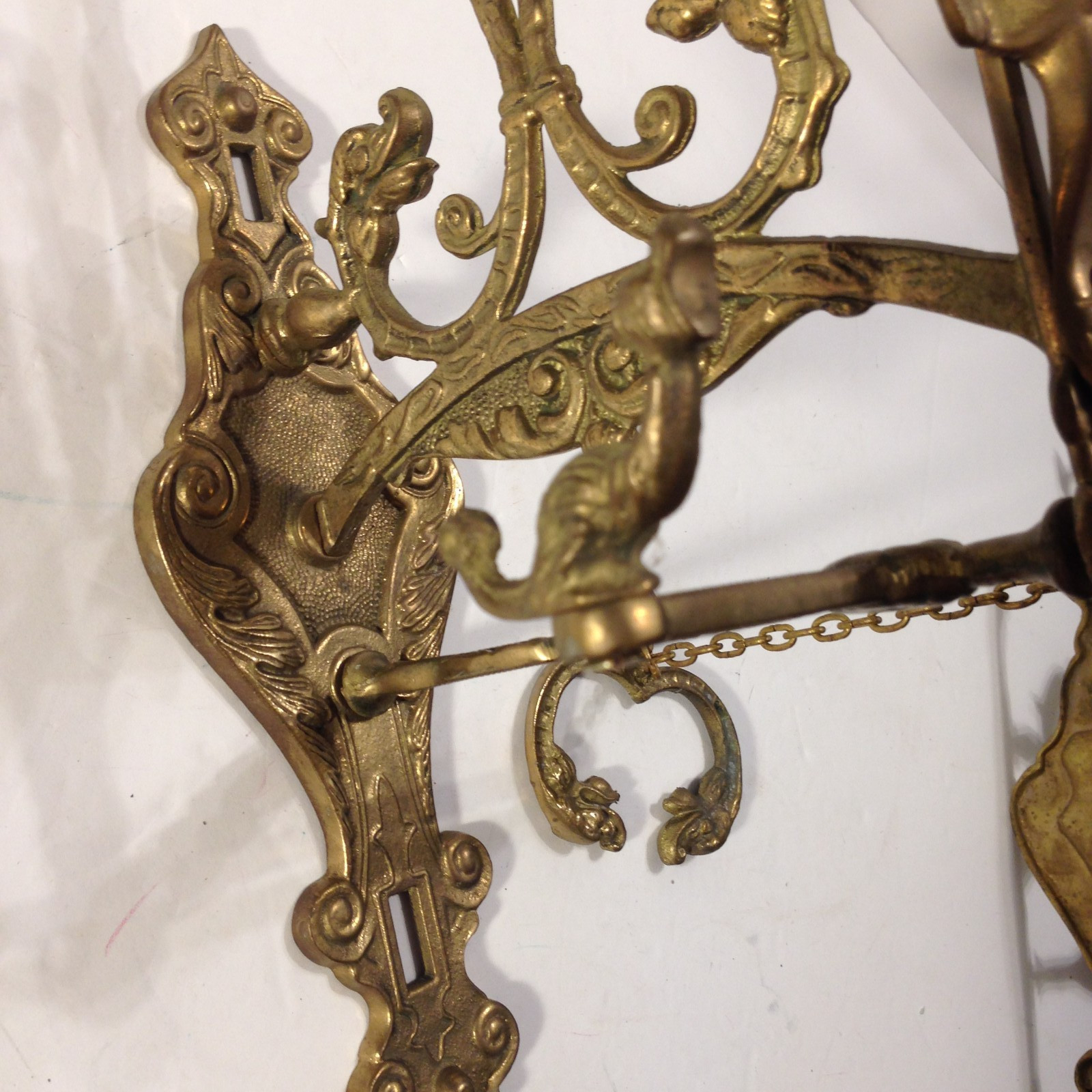 Vintage Brass Monastery Porch Door Bell Knocker Pull Chain Wall Mount 4 Repair