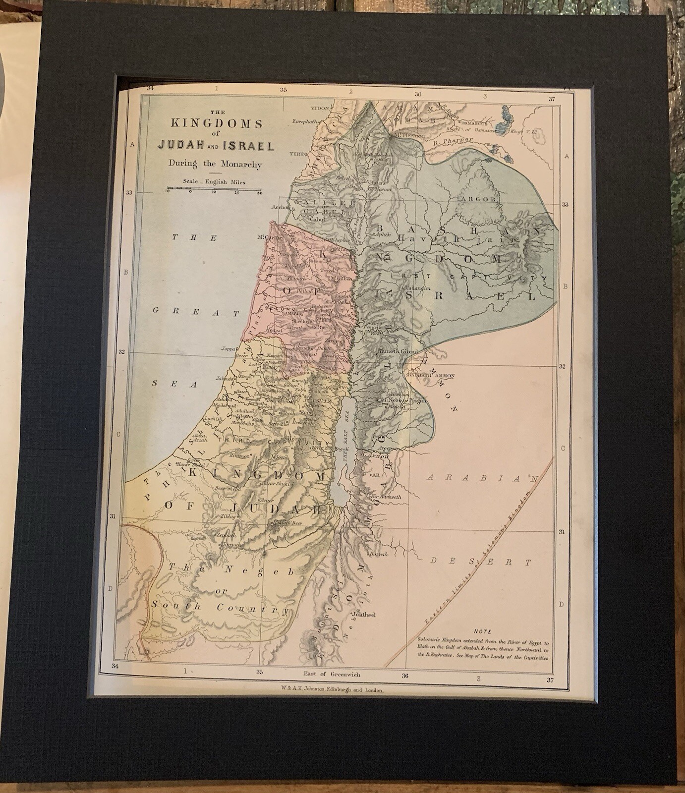1878 original map of The Scripture Atlas. JUDAH AND ISRAEL W. & A. K Johnston
