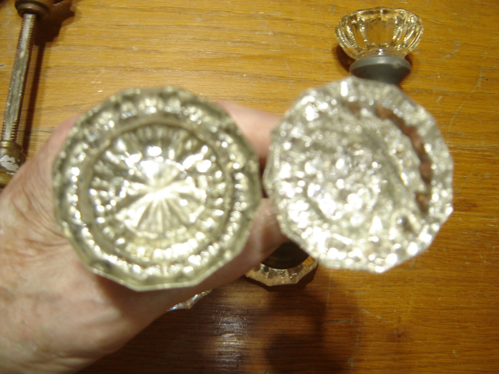 15 Antique Glass Door Knobs ~ Scalloped Edge ~ Raised Center #4236