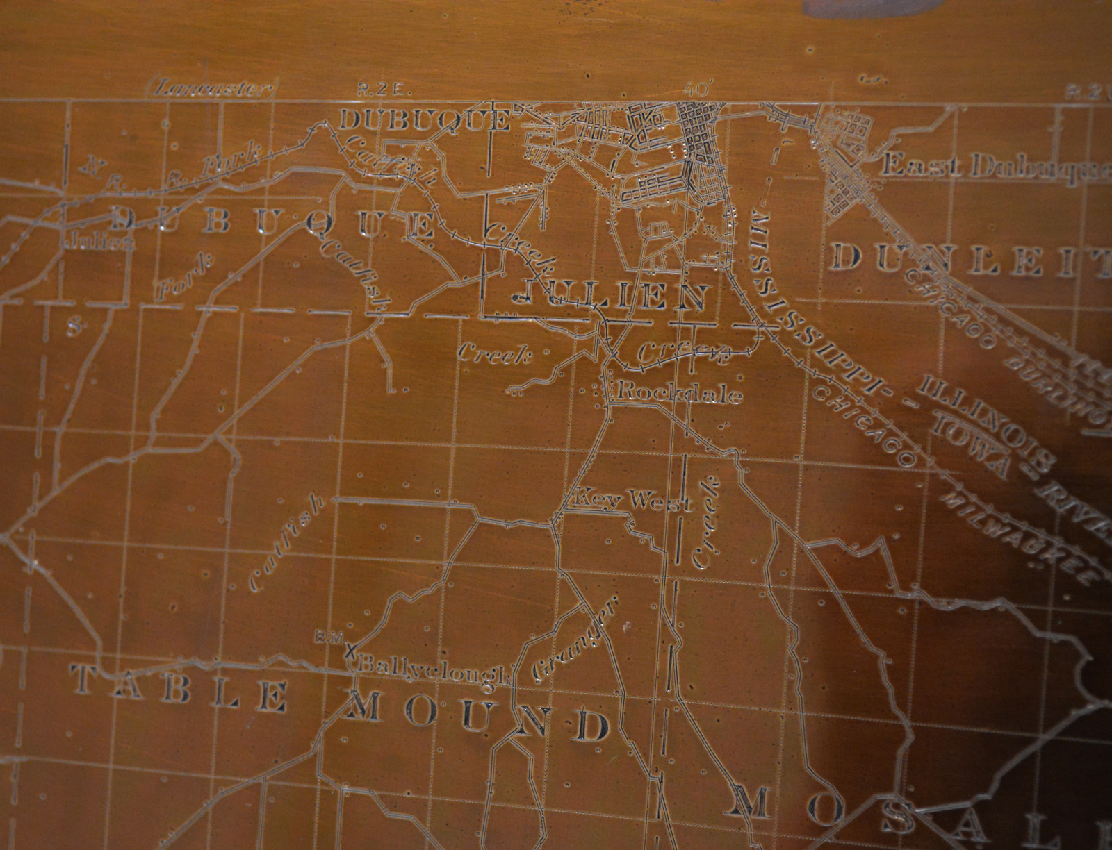 VERY RARE 1890 USGS ANTIQUE COPPER MAP PRINTING PLATE PEOSTA IA AND DUBUQUE IA