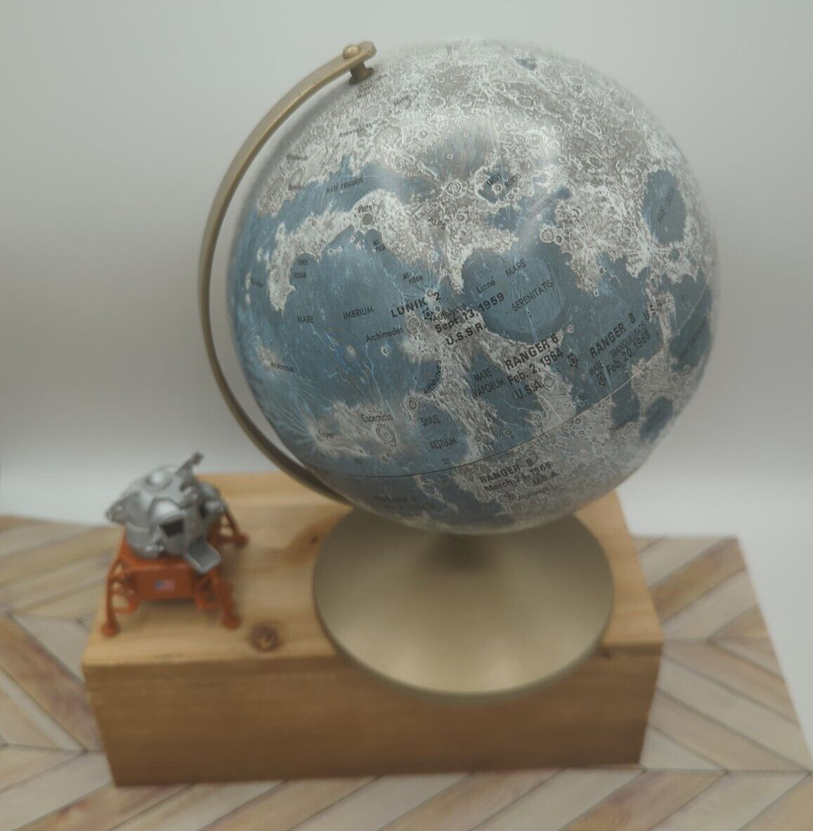 Vintage Moon Lunar Impact Metal Bank Globe Replogle Globes, Inc