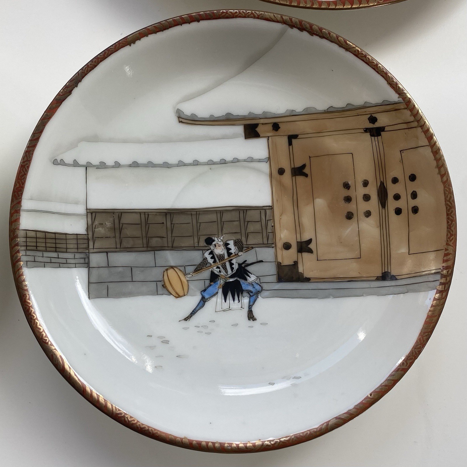 Yokohama ware 2x Cup,saucer & Side Plate Bone china, Chushingura Or 47 Ronin Set